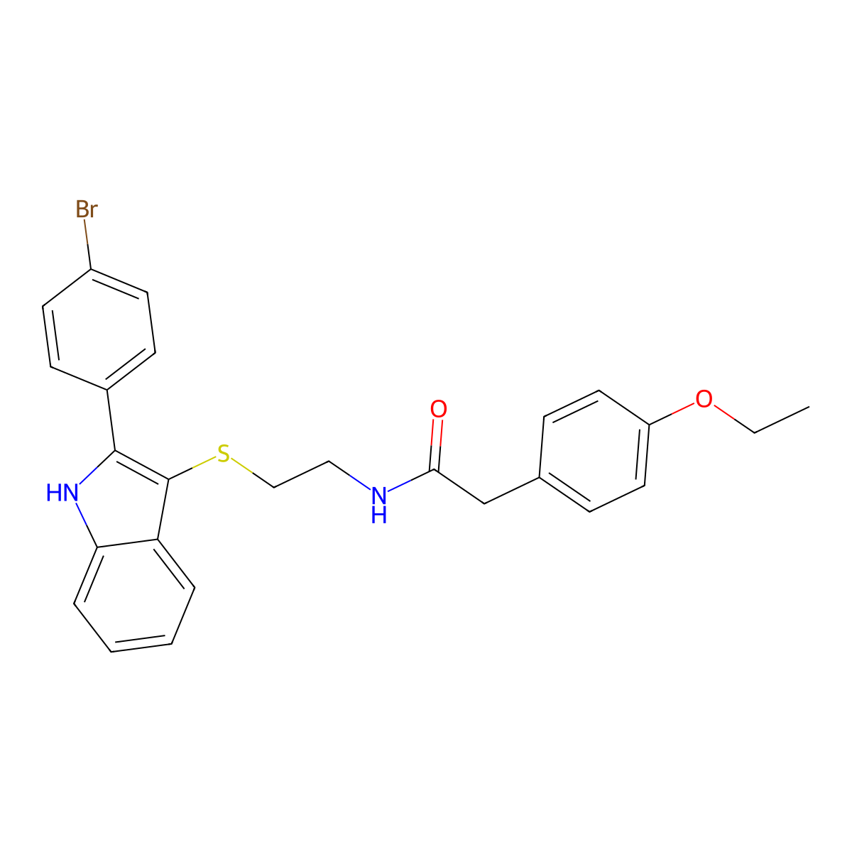 N-[2-[[2-(4-bromophenyl)-1H-indol-3-yl]sulfanyl]ethyl]-2-(4-ethoxyphenyl)acetamide molecular structure, CAS 1022672-92-9
