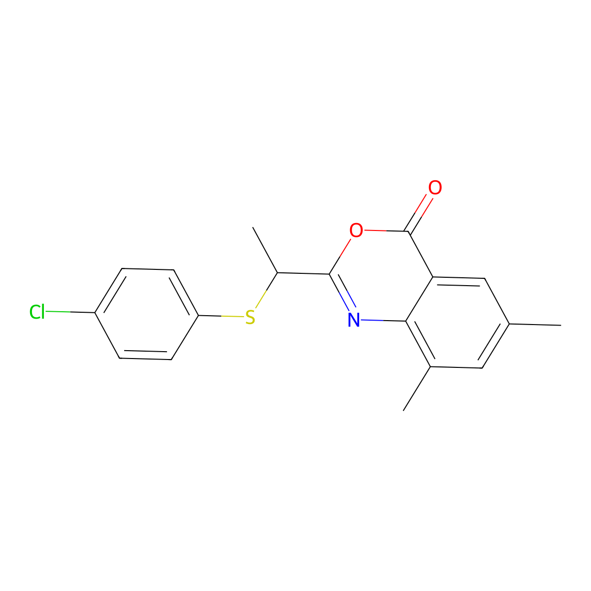 2-((4-Chlorophenylthio)ethyl)-6,8-dimethylbenzo[D]1,3-oxazin-4-one molecular structure, CAS 1022674-58-3