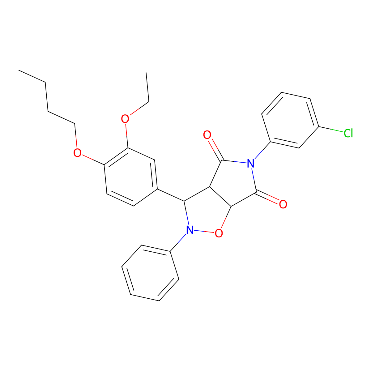 3-(4-butoxy-3-ethoxyphenyl)-5-(3-chlorophenyl)-2-phenyldihydro-2H-pyrrolo[3,4-d][1,2]oxazole-4,6(3H,5H)-dione molecular structure, CAS 1022690-52-3