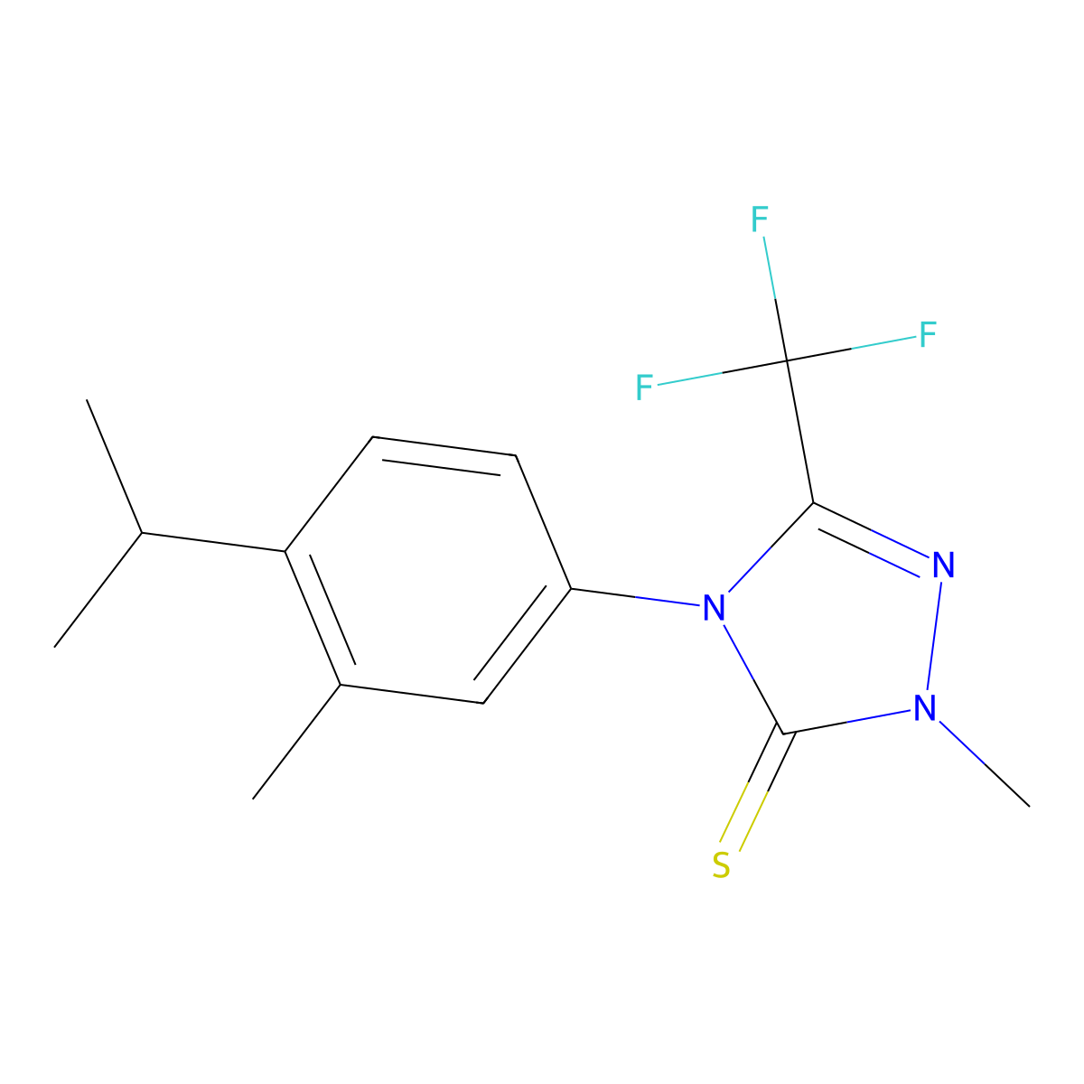 2-Methyl-4-(3-methyl-4-propan-2-ylphenyl)-5-(trifluoromethyl)-1,2,4-triazole-3-thione molecular structure, CAS 1022692-91-6