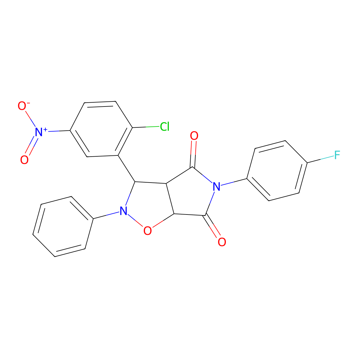 3-(2-chloro-5-nitrophenyl)-5-(4-fluorophenyl)-2-phenyldihydro-2H-pyrrolo[3,4-d][1,2]oxazole-4,6(3H,5H)-dione molecular structure, CAS 1022705-07-2