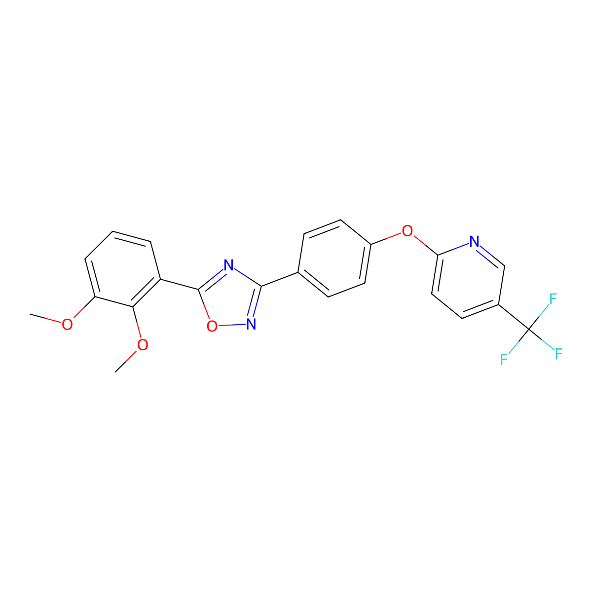 2,3-Dimethoxy-1-(4-(4-(5-(trifluoromethyl)(2-pyridyloxy))phenyl)(2,3,5-oxadiazolyl))benzene molecular structure, CAS 1022707-16-9