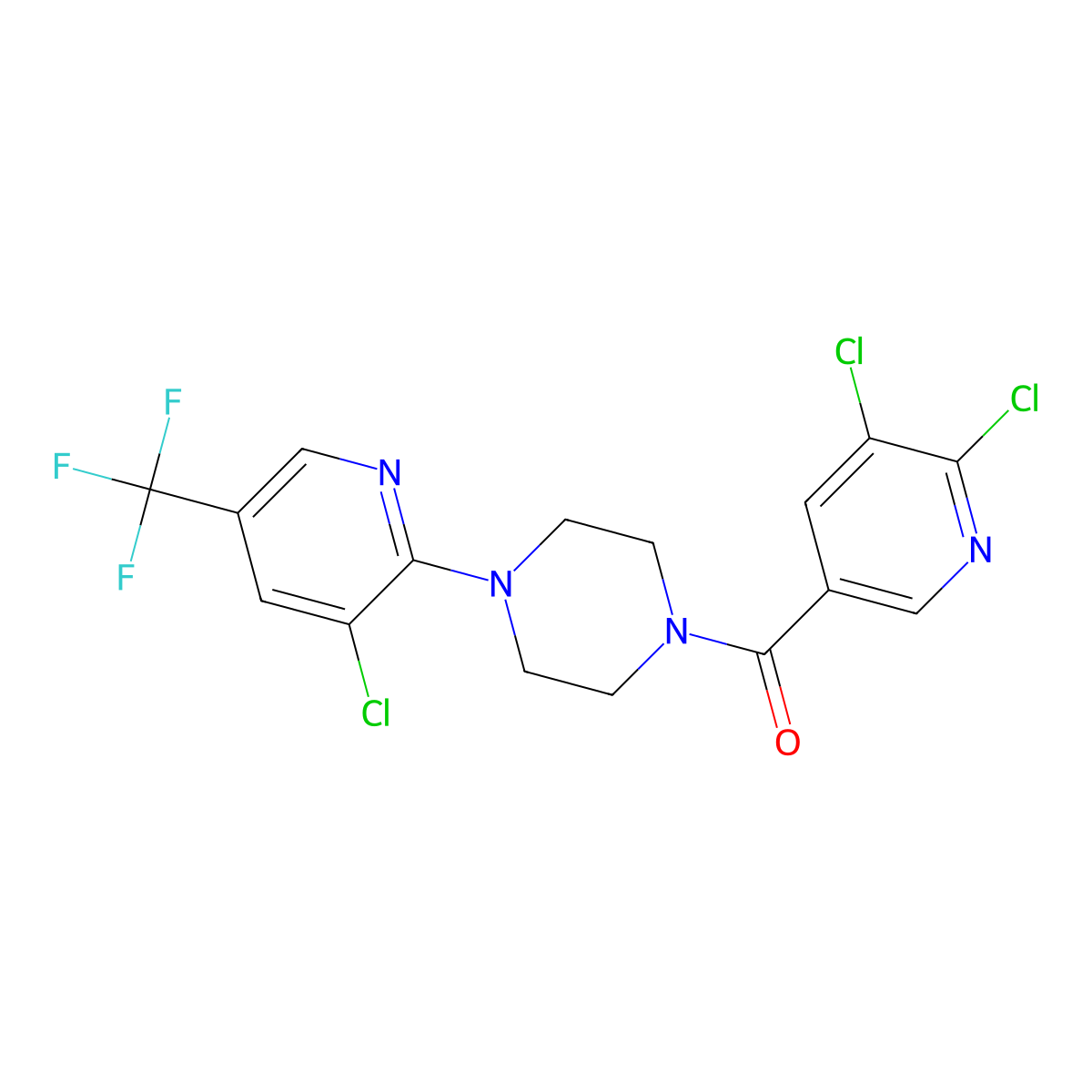 [4-[3-Chloro-5-(trifluoromethyl)pyridin-2-yl]piperazin-1-yl]-(5,6-dichloropyridin-3-yl)methanone molecular structure, CAS 1022714-89-1