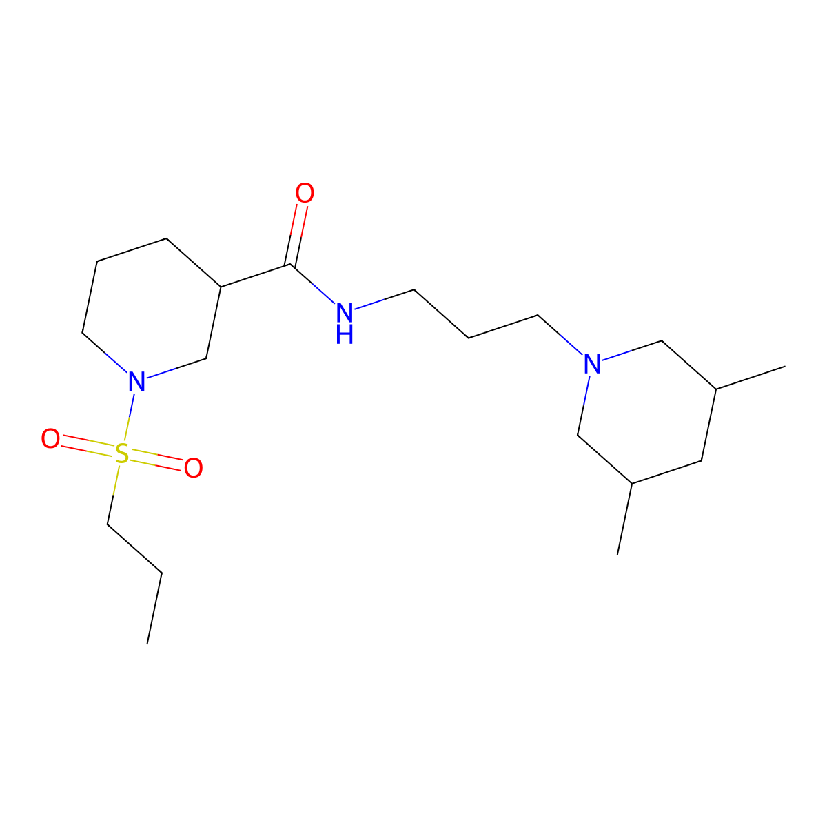 N-(3-(3,5-dimethylpiperidin-1-yl)propyl)-1-(propylsulfonyl)piperidine-3-carboxamide molecular structure, CAS 1022717-41-4
