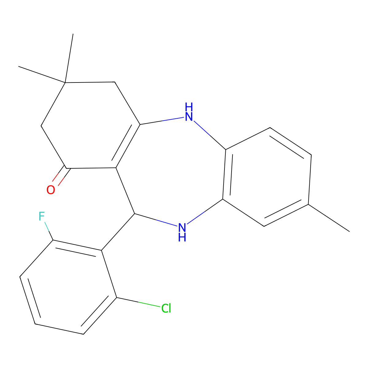 6-(2-chloro-6-fluorophenyl)-3,9,9-trimethyl-6,8,10,11-tetrahydro-5H-benzo[b][1,4]benzodiazepin-7-one molecular structure, CAS 1022722-41-3