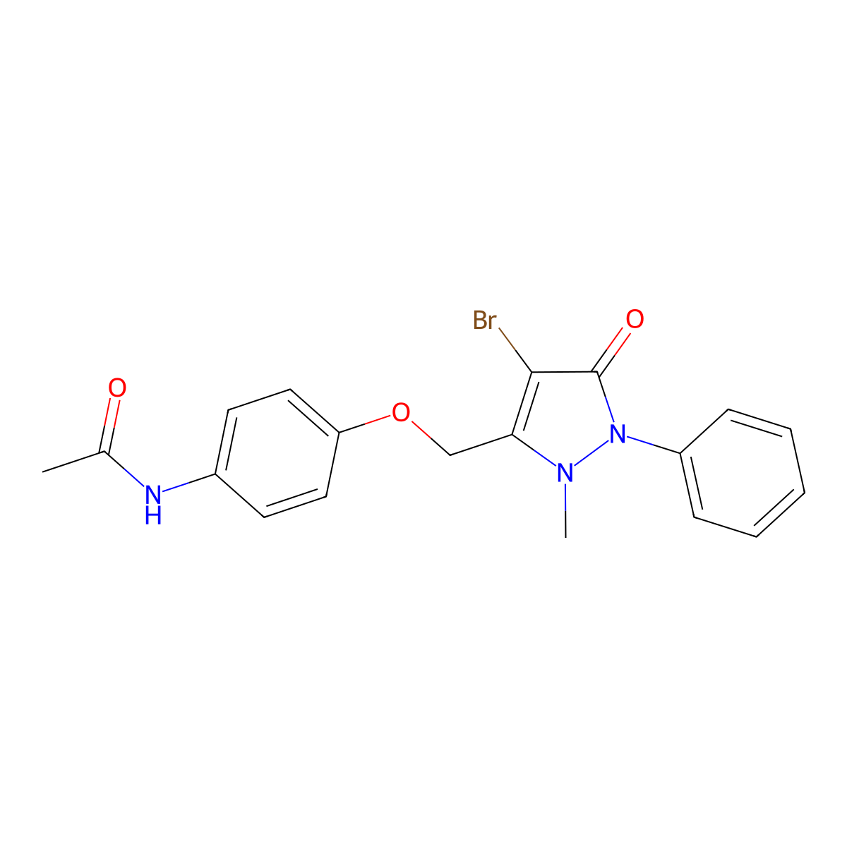 N-(4-((4-Bromo-2-methyl-5-oxo-1-phenyl-3-pyrazolin-3-YL)methoxy)phenyl)ethanamide molecular structure, CAS 1022722-45-7