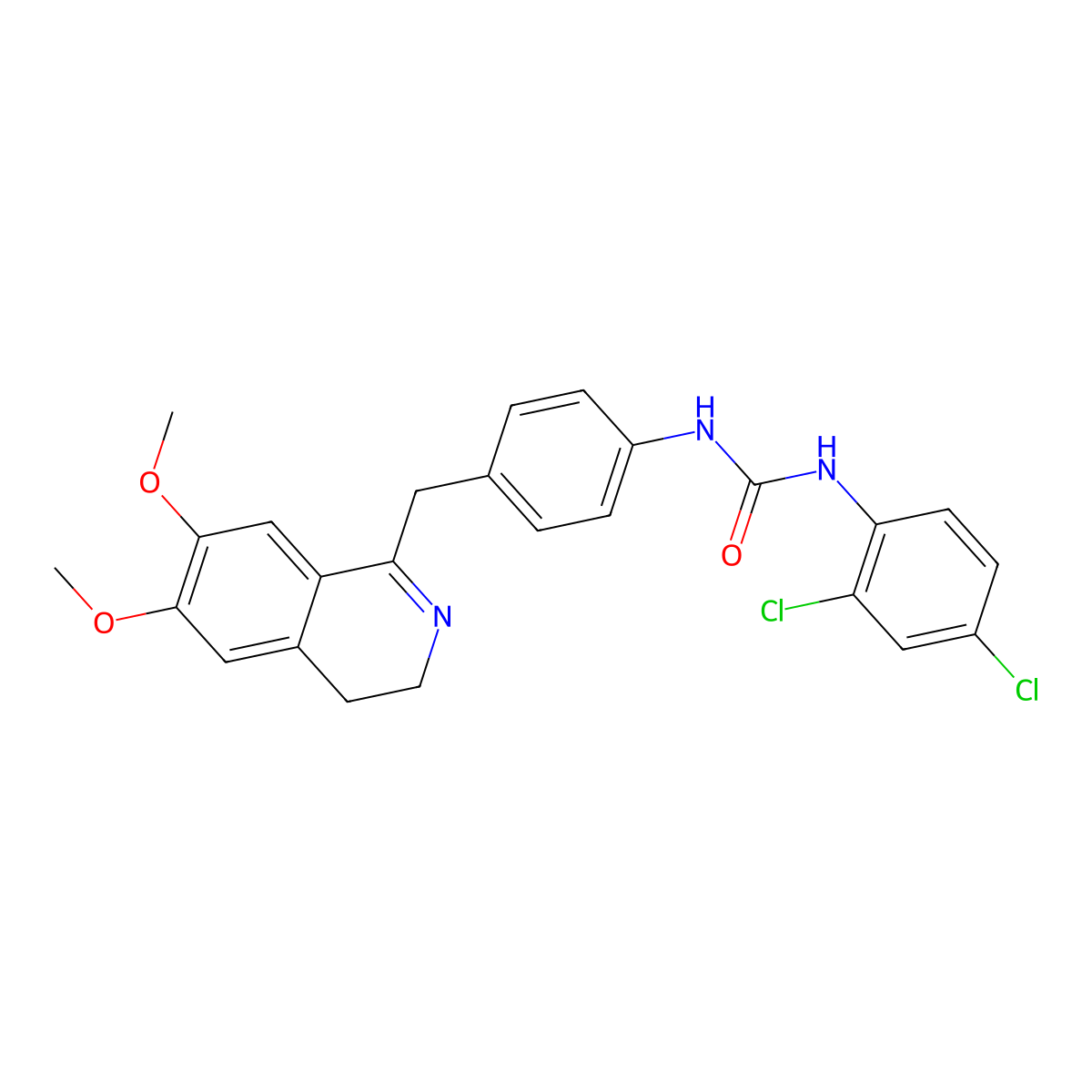 1-(2,4-Dichlorophenyl)-3-[4-[(6,7-dimethoxy-3,4-dihydroisoquinolin-1-yl)methyl]phenyl]urea molecular structure, CAS 1022725-61-6