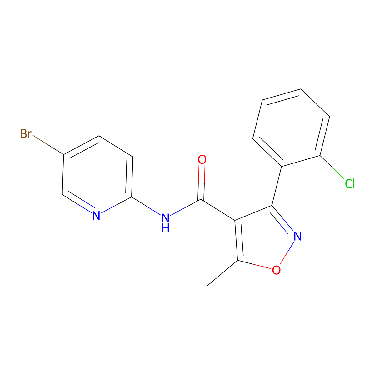 N-(5-bromopyridin-2-yl)-3-(2-chlorophenyl)-5-methyl-1,2-oxazole-4-carboxamide molecular structure, CAS 1022731-48-1