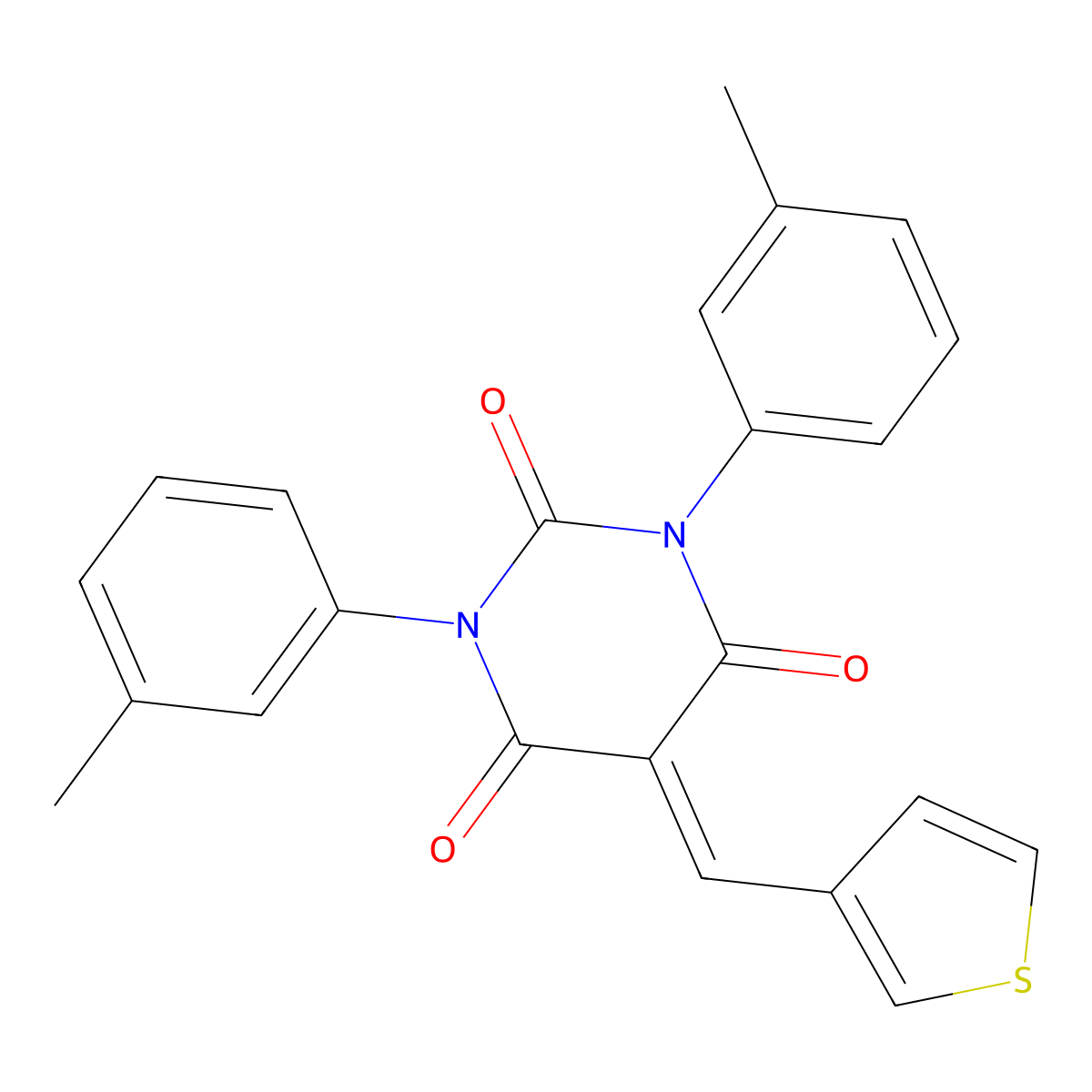 1,3-Bis(3-methylphenyl)-5-(thiophen-3-ylmethylidene)-1,3-diazinane-2,4,6-trione molecular structure, CAS 1022733-30-7