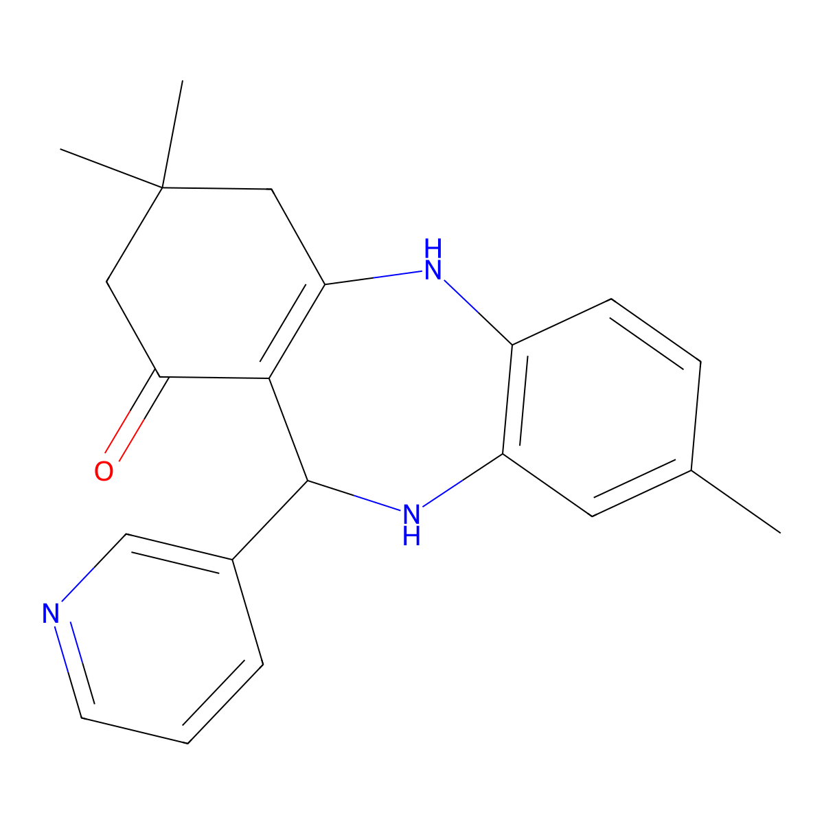 3,9,9-trimethyl-6-pyridin-3-yl-6,8,10,11-tetrahydro-5H-benzo[b][1,4]benzodiazepin-7-one molecular structure, CAS 1022734-21-9