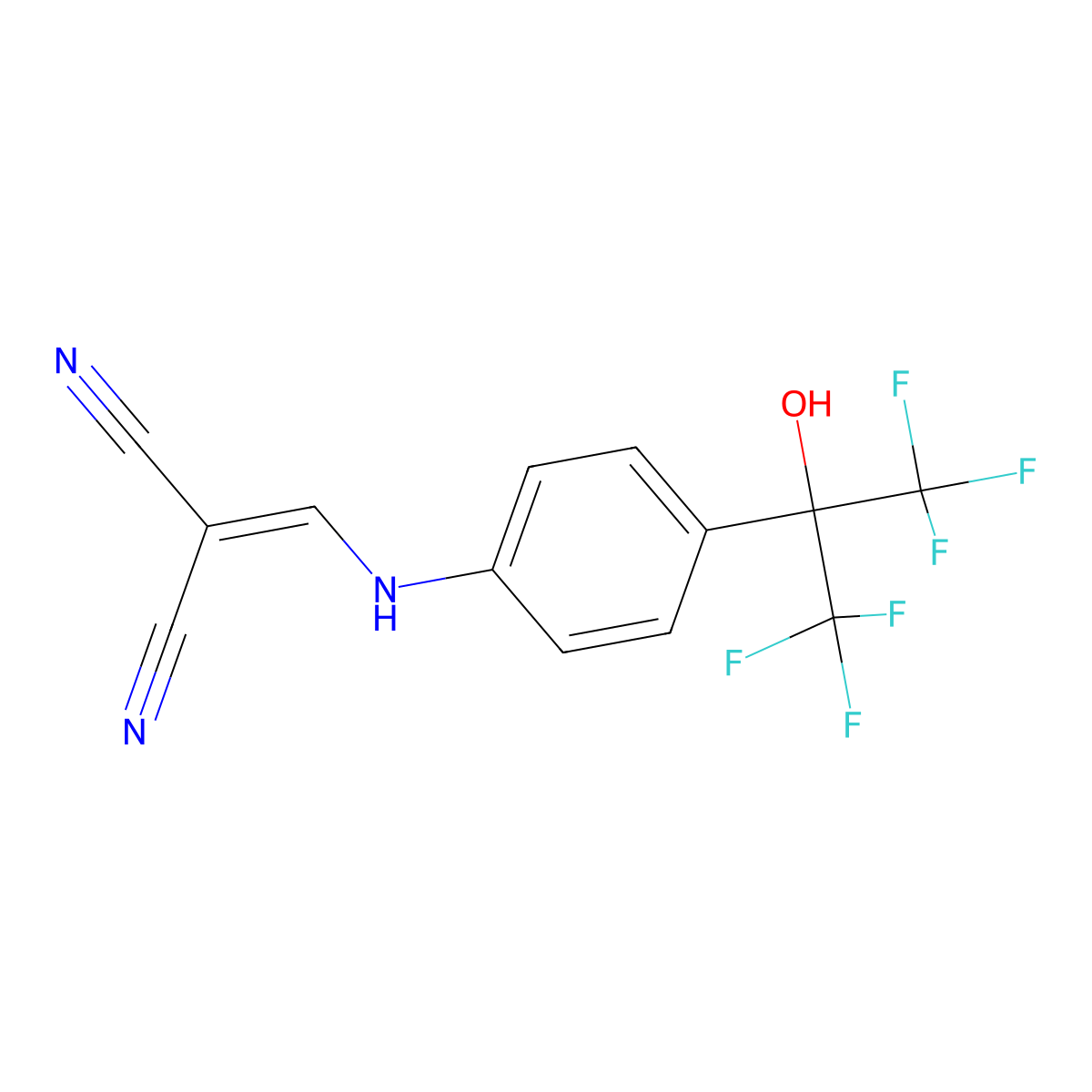 (((4-(2,2,2-Trifluoro-1-hydroxy-1-(trifluoromethyl)ethyl)phenyl)amino)methylene)methane-1,1-dicarbonitrile molecular structure, CAS 1022735-10-9