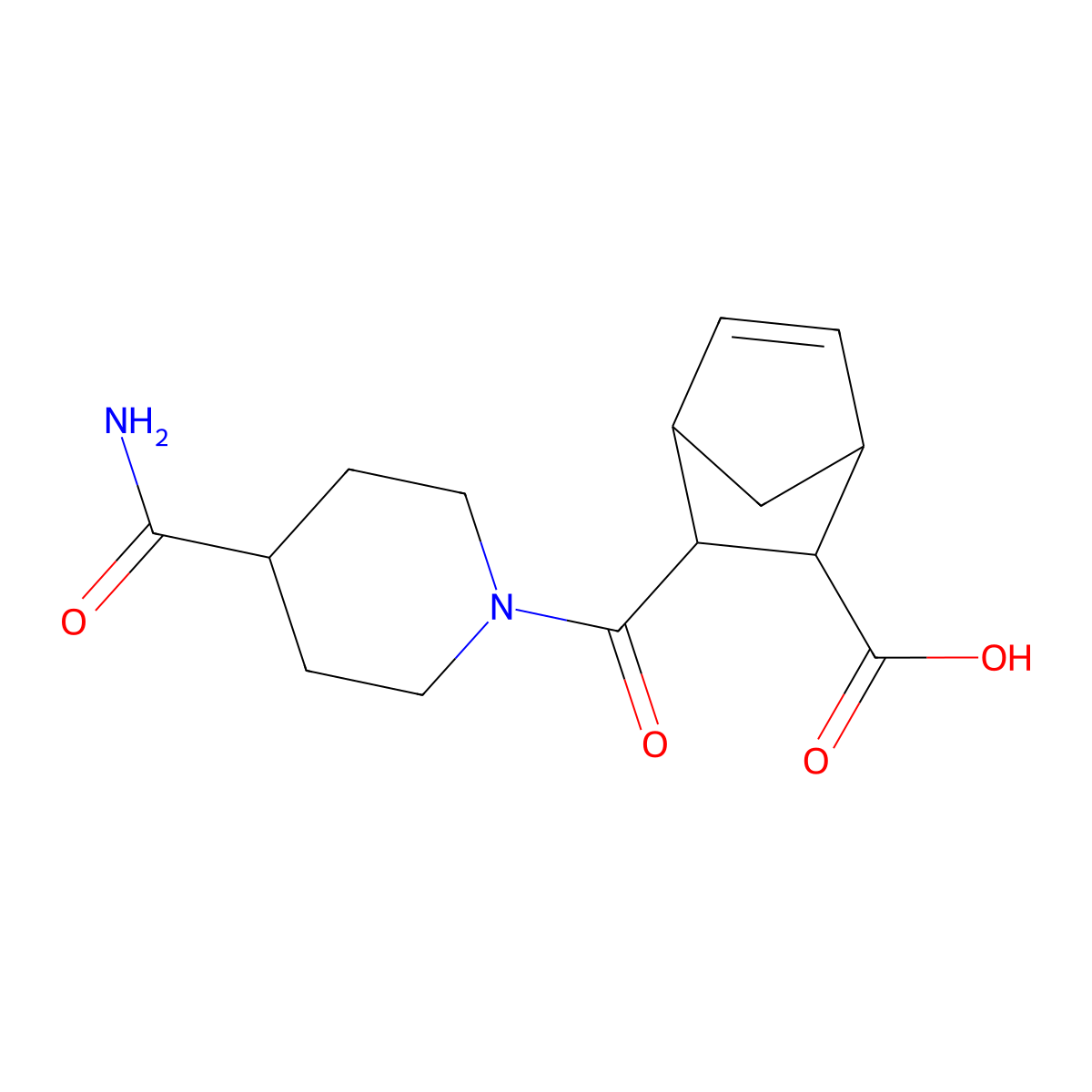 3-(4-Carbamoylpiperidine-1-carbonyl)bicyclo[2.2.1]hept-5-ene-2-carboxylic acid molecular structure, CAS 1022736-72-6