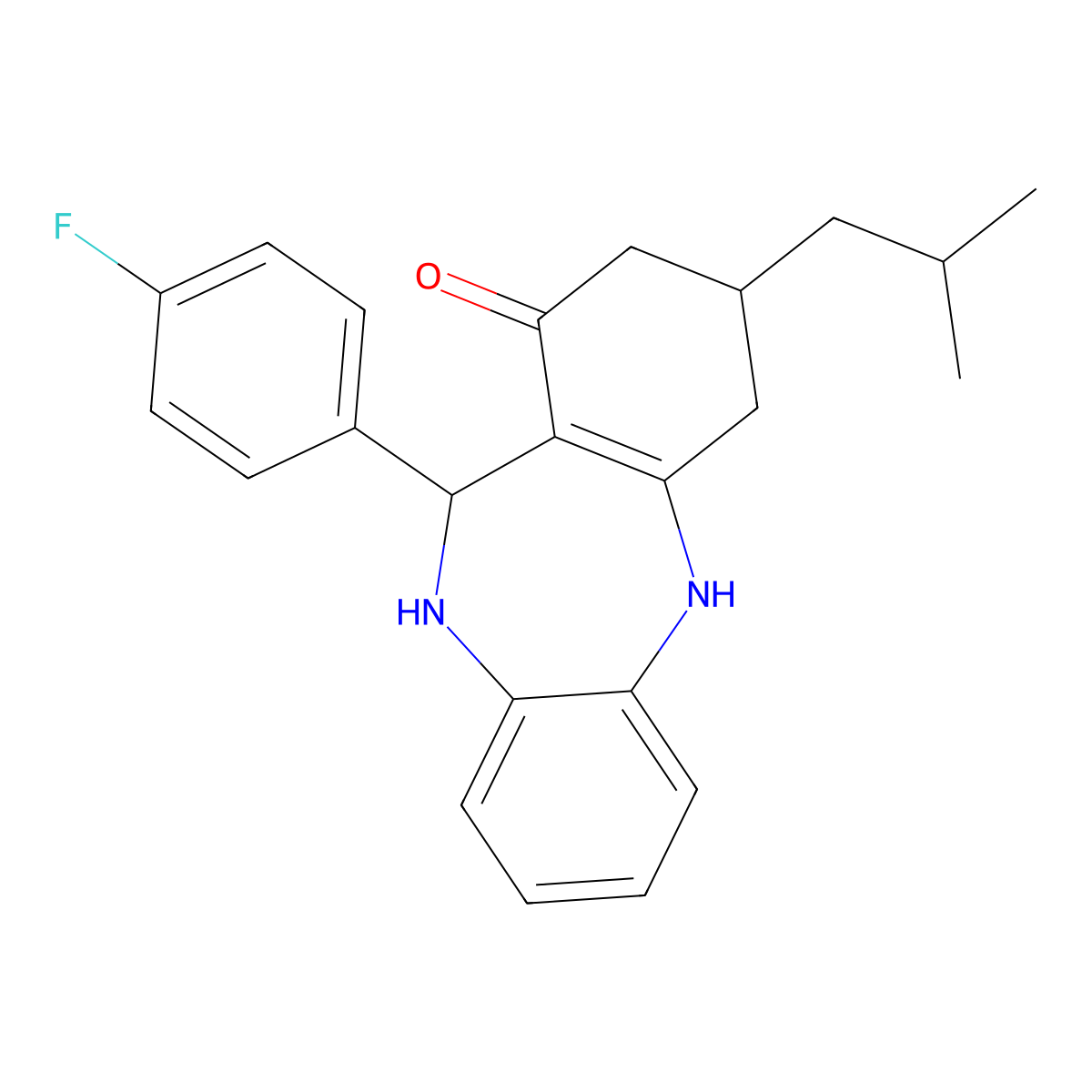 6-(4-Fluorophenyl)-9-(2-methylpropyl)-5,6,8,9,10,11-hexahydrobenzo[b][1,4]benzodiazepin-7-one molecular structure, CAS 1022739-09-8
