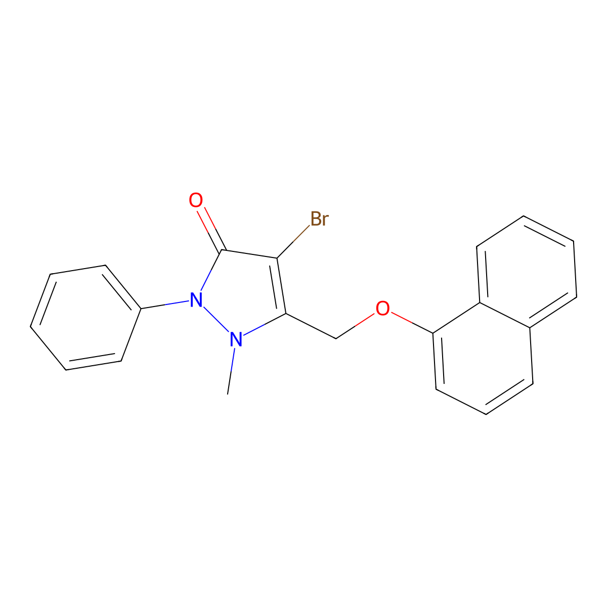 4-Bromo-2-methyl-3-(naphthyloxymethyl)-1-phenyl-3-pyrazolin-5-one molecular structure, CAS 1022739-72-5