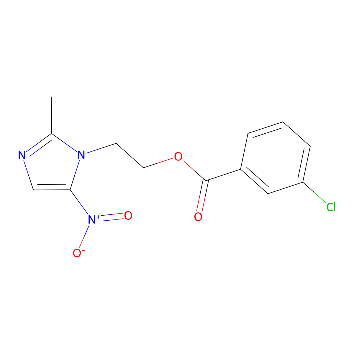 Benzoic acid, 3-chloro-, 2-(2-methyl-5-nitro-1H-imidazol-1-yl)ethyl ester molecular structure, CAS 102274-41-9