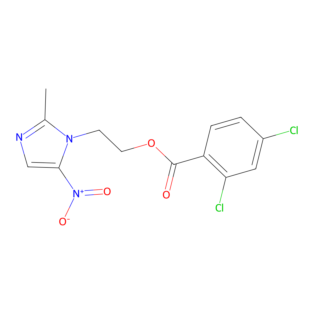 2,4-Dichloro-benzoic acid 2-(2-methyl-5-nitro-imidazol-1-yl)-ethyl ester molecular structure, CAS 102274-43-1
