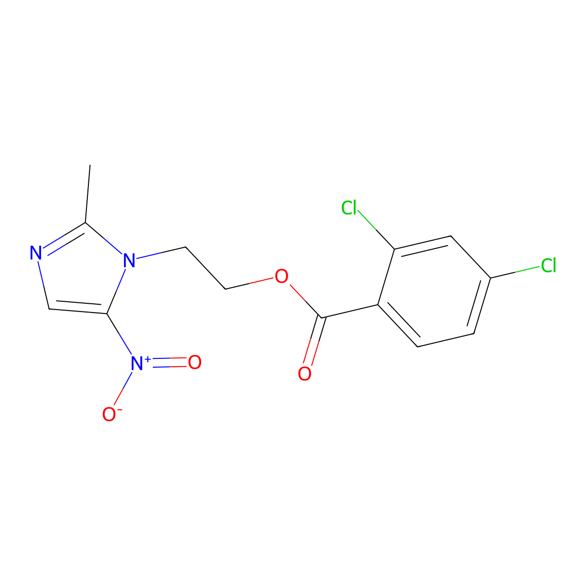 2,4-Dichloro-benzoic acid 2-(2-methyl-5-nitro-imidazol-1-yl)-ethyl ester molecular structure, CAS 102274-43-1