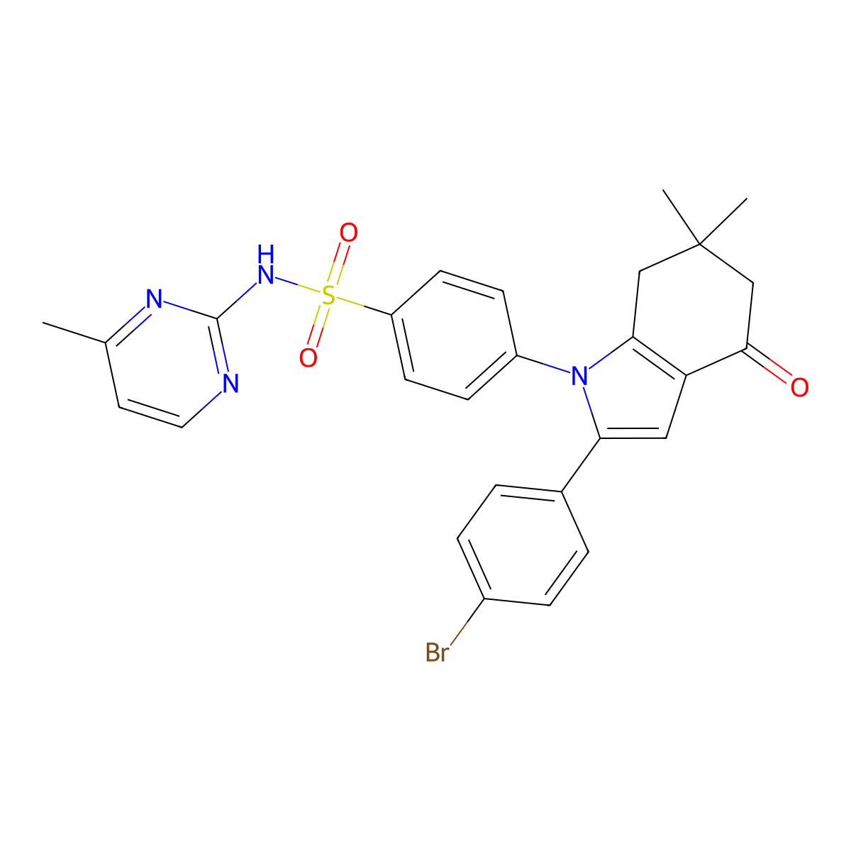 4-[2-(4-bromophenyl)-6,6-dimethyl-4-oxo-5,7-dihydroindol-1-yl]-N-(4-methylpyrimidin-2-yl)benzenesulfonamide molecular structure, CAS 1022784-18-4