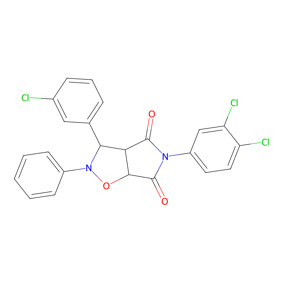 3-(3-chlorophenyl)-5-(3,4-dichlorophenyl)-2-phenyldihydro-2H-pyrrolo[3,4-d][1,2]oxazole-4,6(3H,5H)-dione molecular structure, CAS 1022784-29-7