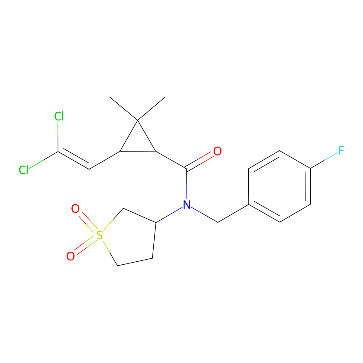 3-(2,2-dichloroethenyl)-N-(1,1-dioxidotetrahydrothiophen-3-yl)-N-(4-fluorobenzyl)-2,2-dimethylcyclopropanecarboxamide molecular structure, CAS 1022791-52-1