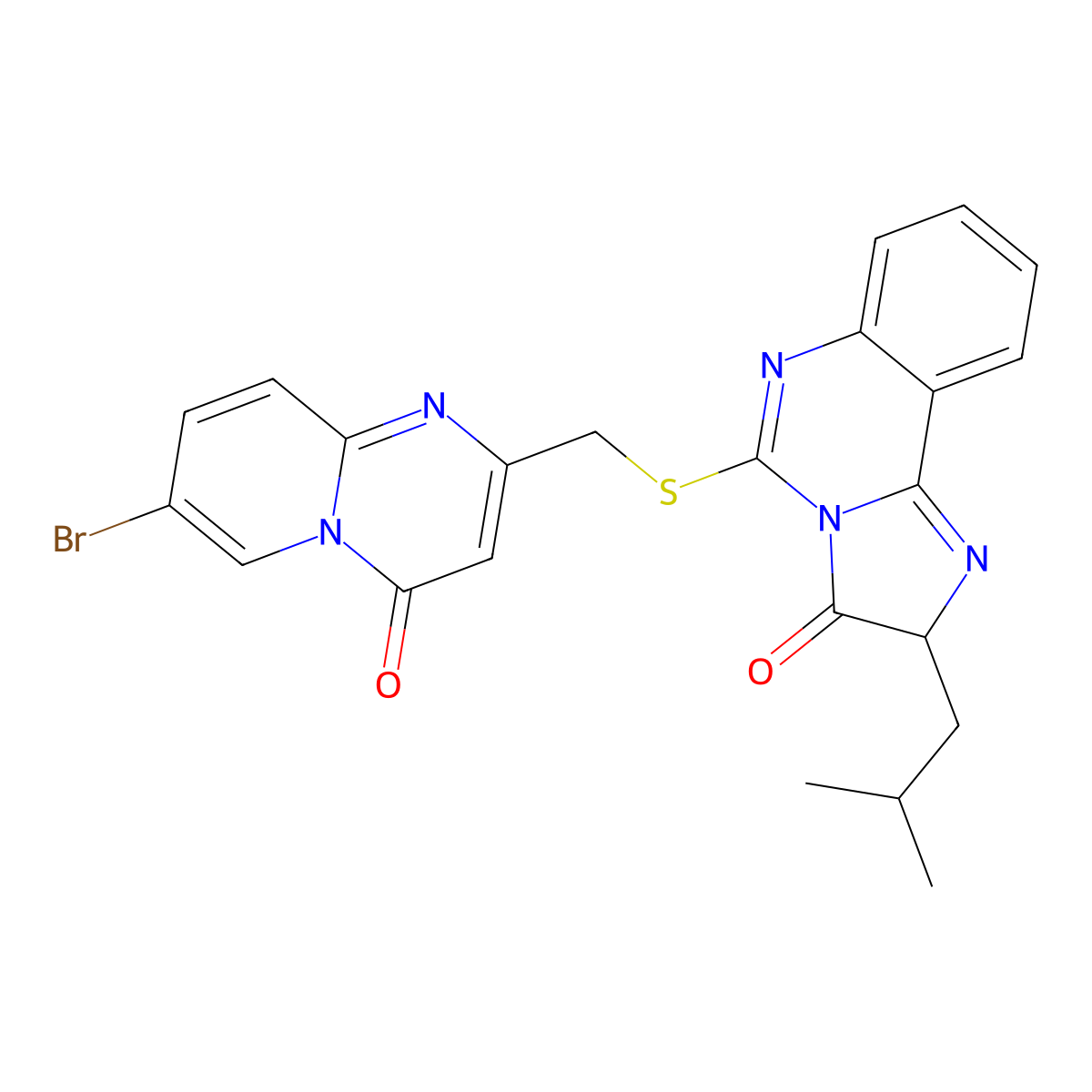 5-[({7-bromo-4-oxo-4H-pyrido[1,2-a]pyrimidin-2-yl}methyl)sulfanyl]-2-(2-methylpropyl)-2H,3H-imidazo[1,2-c]quinazolin-3-one molecular structure, CAS 1022805-82-8
