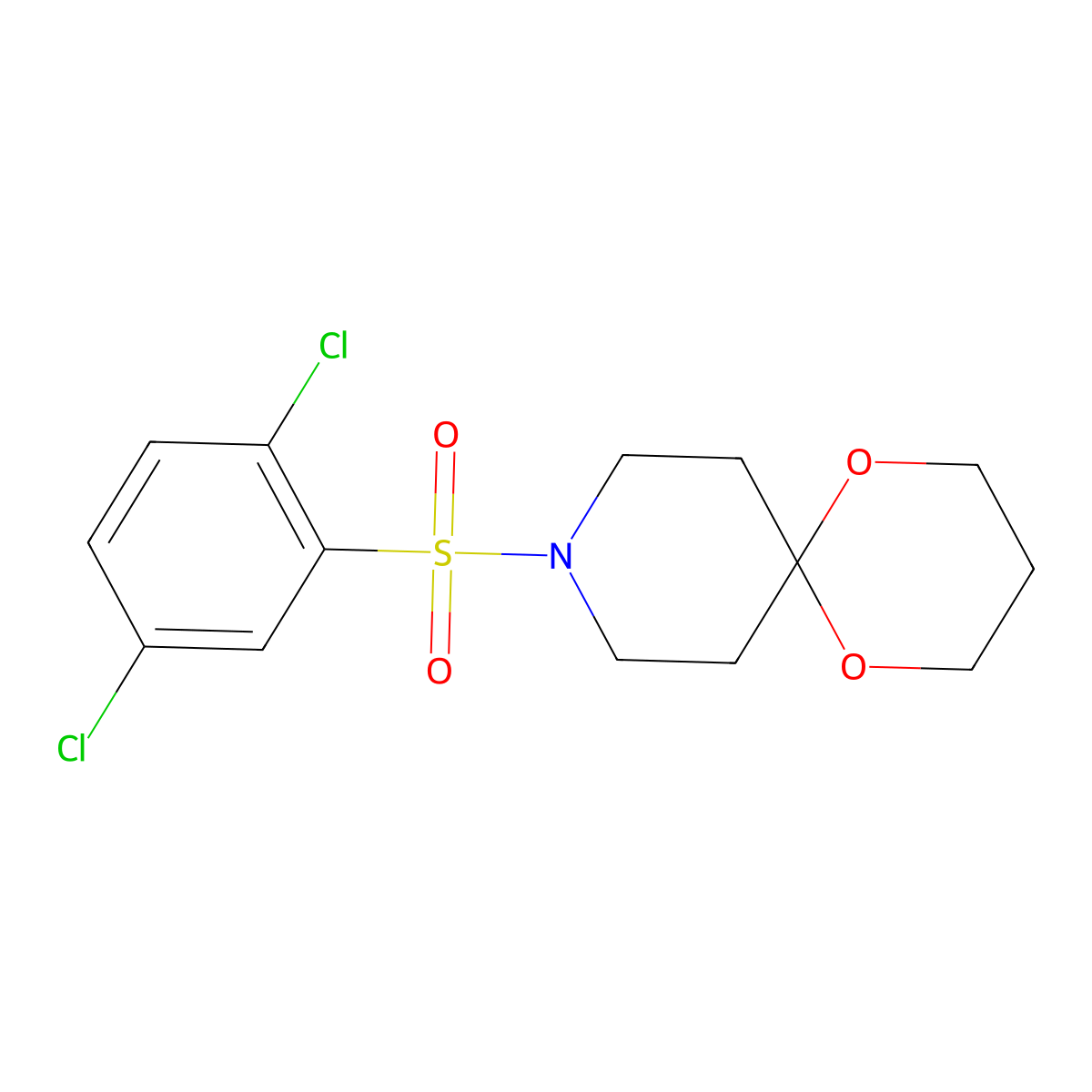 9-((2,5-Dichlorophenyl)sulfonyl)-1,5-dioxa-9-azaspiro[5.5]undecane molecular structure, CAS 1022851-93-9