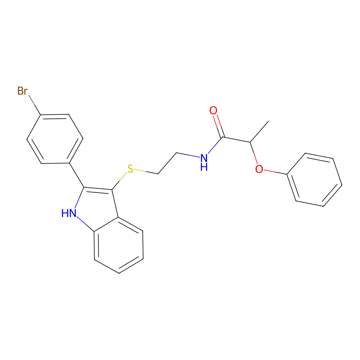 N-(2-((2-(4-bromophenyl)-1H-indol-3-yl)thio)ethyl)-2-phenoxypropanamide molecular structure, CAS 1022862-03-8