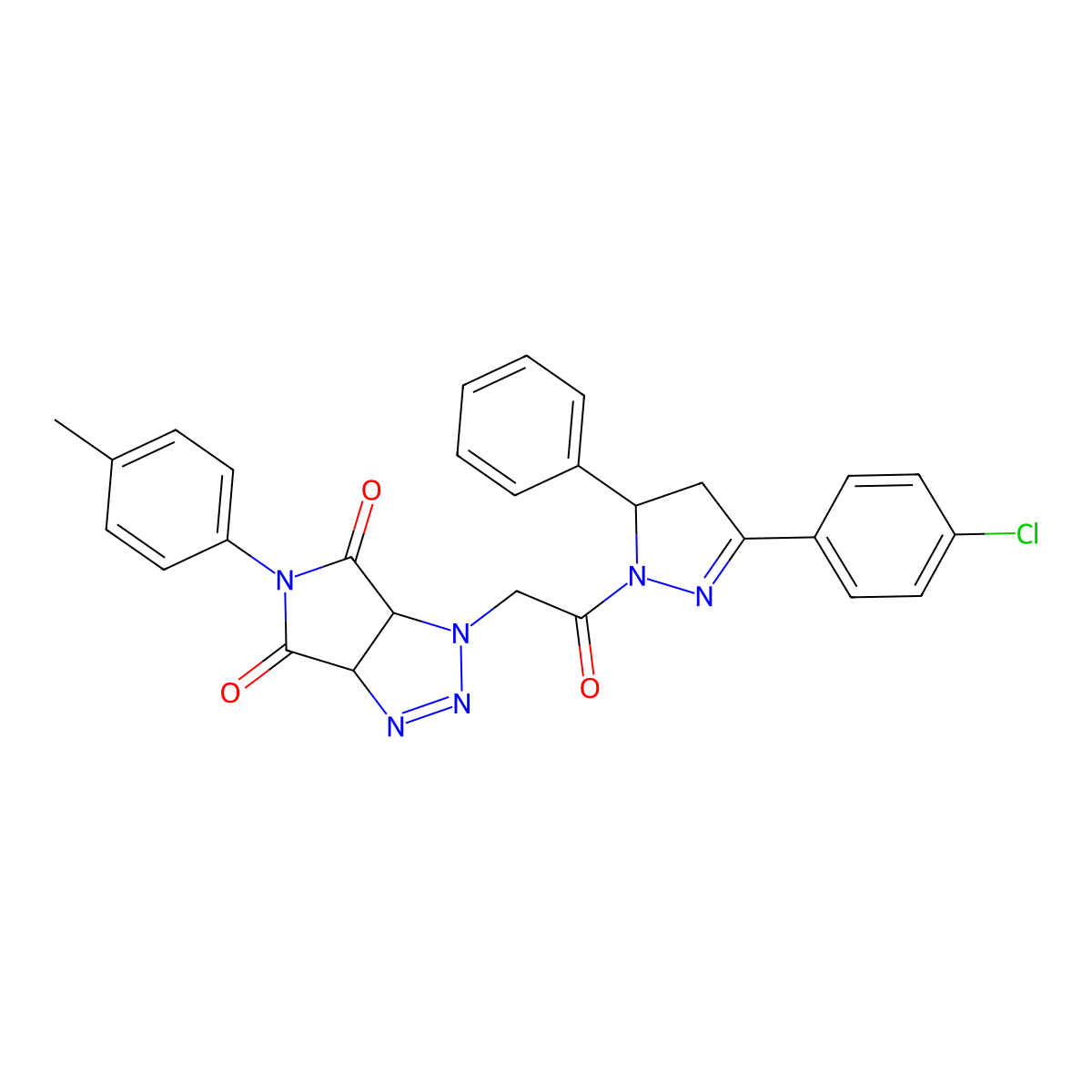3-[2-[5-(4-Chlorophenyl)-3-phenyl-3,4-dihydropyrazol-2-yl]-2-oxoethyl]-5-(4-methylphenyl)-3a,6a-dihydropyrrolo[3,4-d]triazole-4,6-dione molecular structure, CAS 1022888-58-9