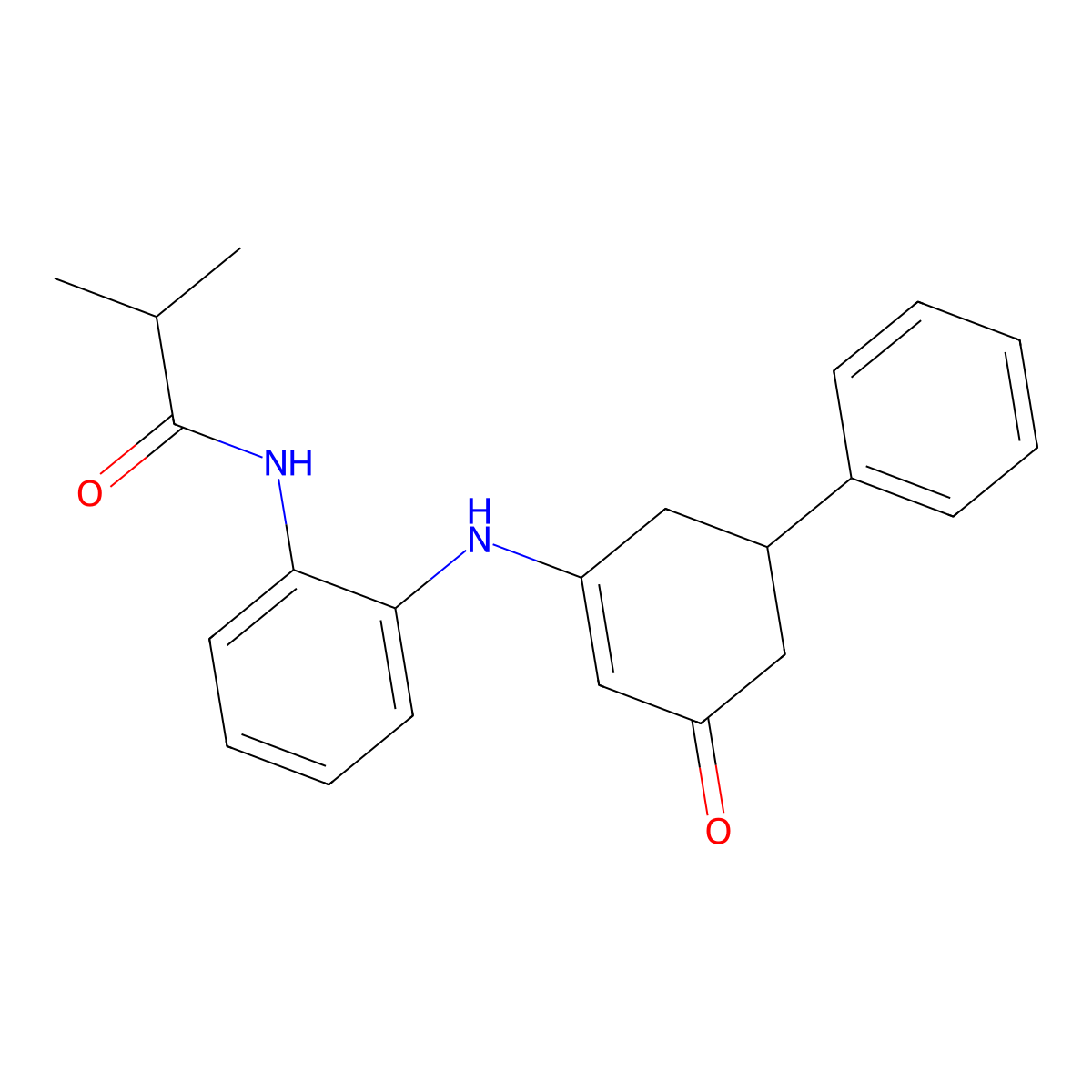 2-Methyl-N-(2-((3-oxo-5-phenylcyclohex-1-enyl)amino)phenyl)propanamide molecular structure, CAS 1022891-49-1