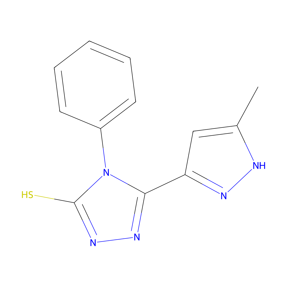 5-(5-methyl-1H-pyrazol-3-yl)-4-phenyl-4H-1,2,4-triazole-3-thiol molecular structure, CAS 1022902-08-4