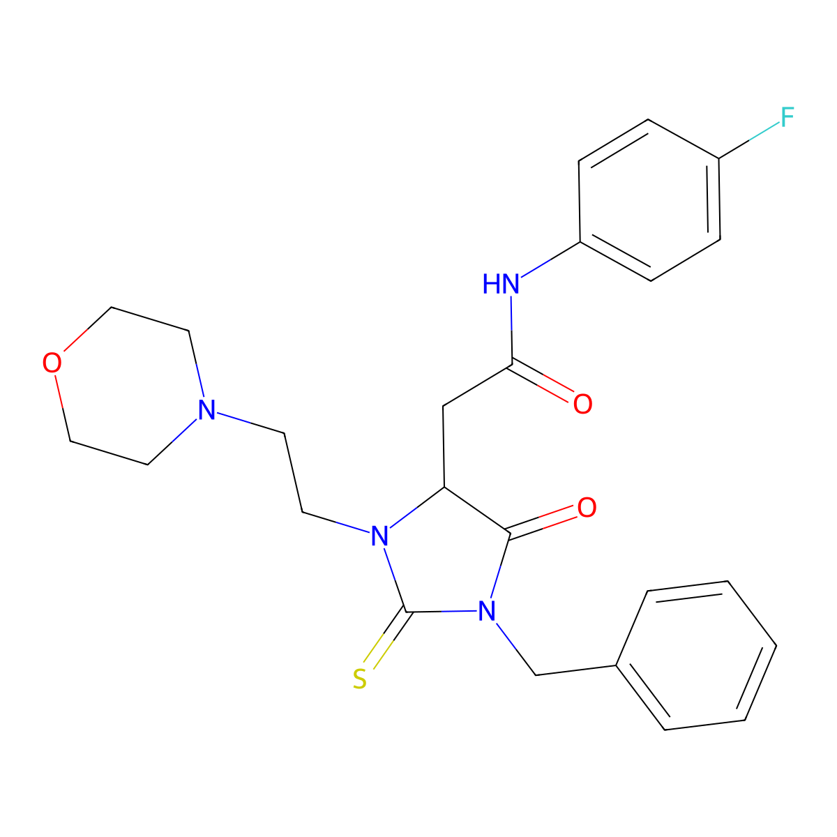 2-[1-benzyl-3-(2-morpholin-4-ylethyl)-5-oxo-2-sulfanylideneimidazolidin-4-yl]-N-(4-fluorophenyl)acetamide molecular structure, CAS 1022904-10-4