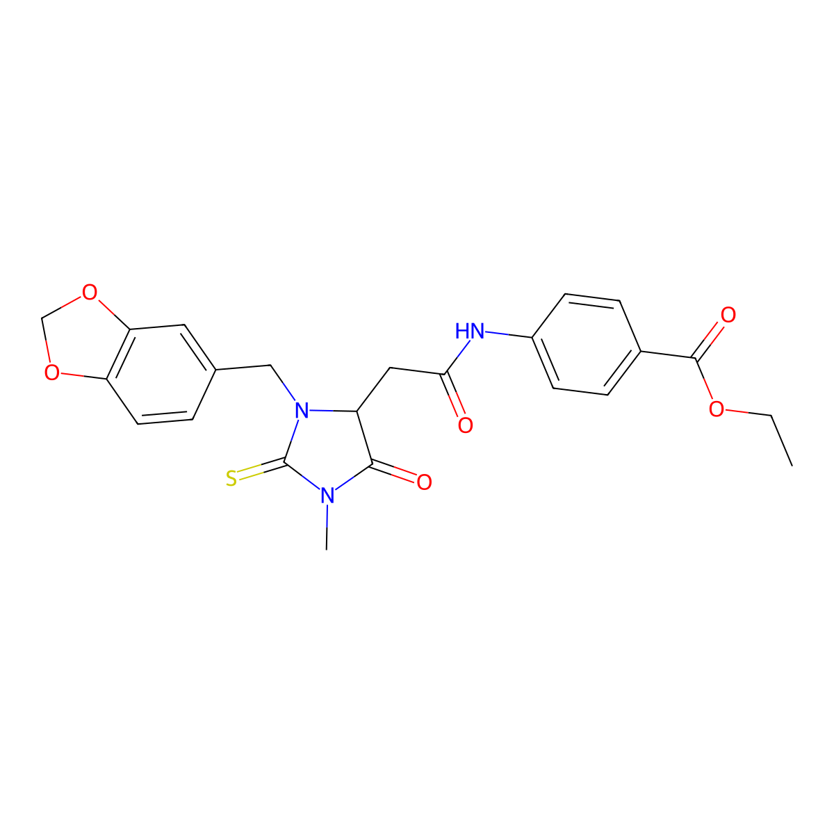 Ethyl 4-({[3-(1,3-benzodioxol-5-ylmethyl)-1-methyl-5-oxo-2-thioxoimidazolidin-4-yl]acetyl}amino)benzoate molecular structure, CAS 1022904-15-9