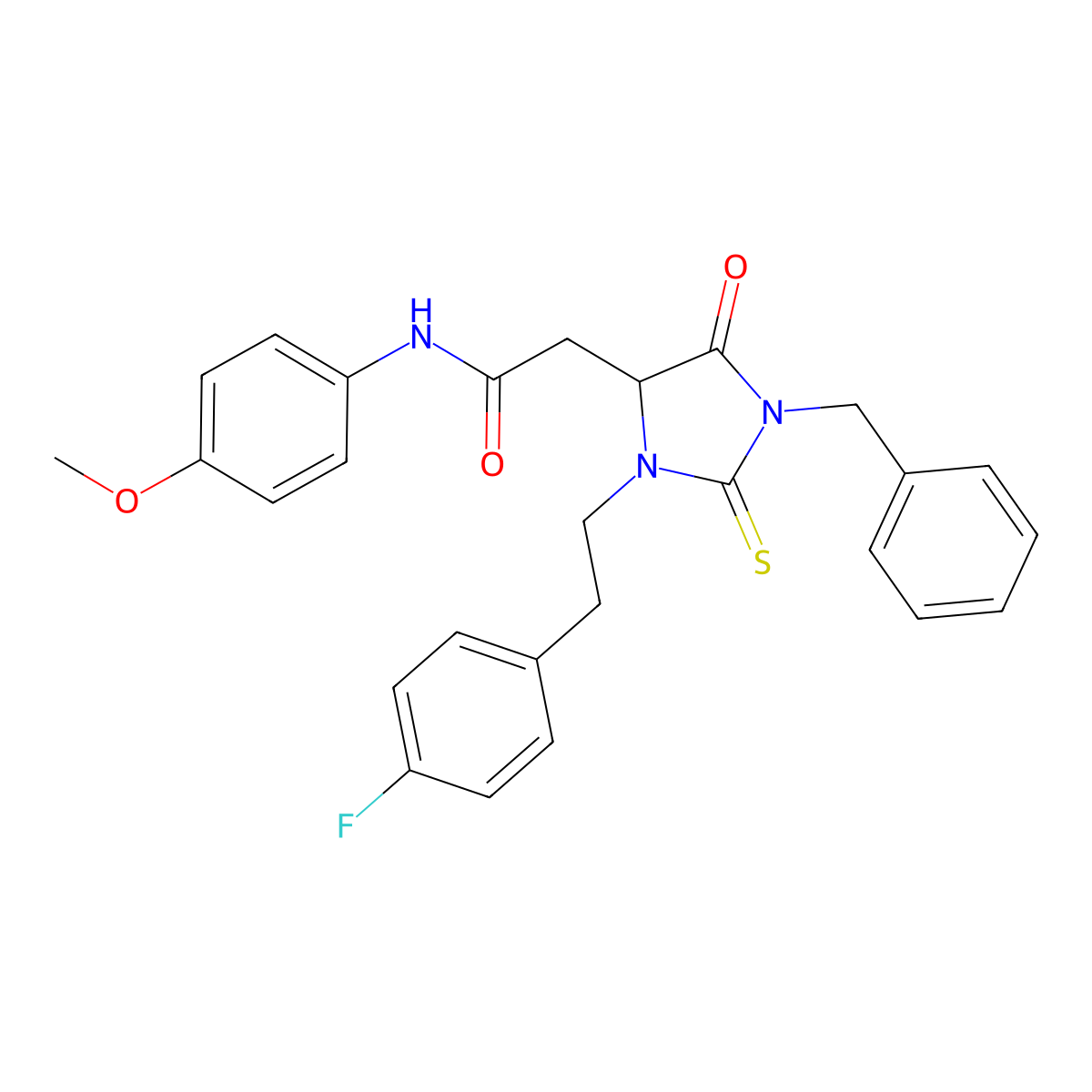 2-[1-benzyl-3-[2-(4-fluorophenyl)ethyl]-5-oxo-2-sulfanylideneimidazolidin-4-yl]-N-(4-methoxyphenyl)acetamide molecular structure, CAS 1022904-18-2