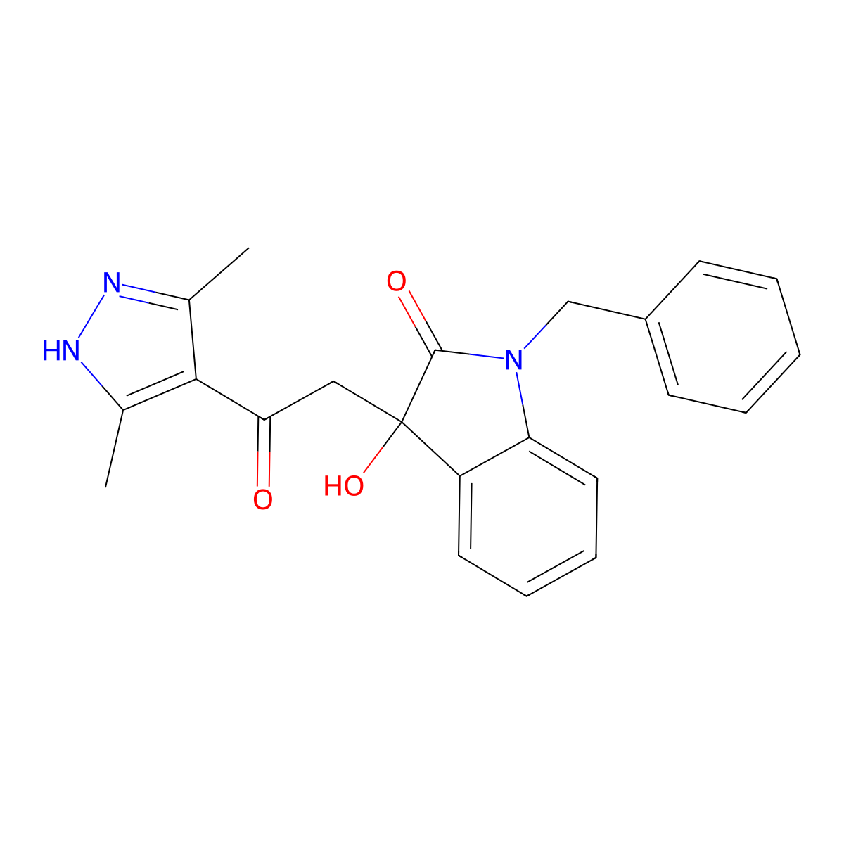 1-benzyl-3-[2-(3,5-dimethyl-1H-pyrazol-4-yl)-2-oxoethyl]-3-hydroxyindol-2-one molecular structure, CAS 1022917-49-2