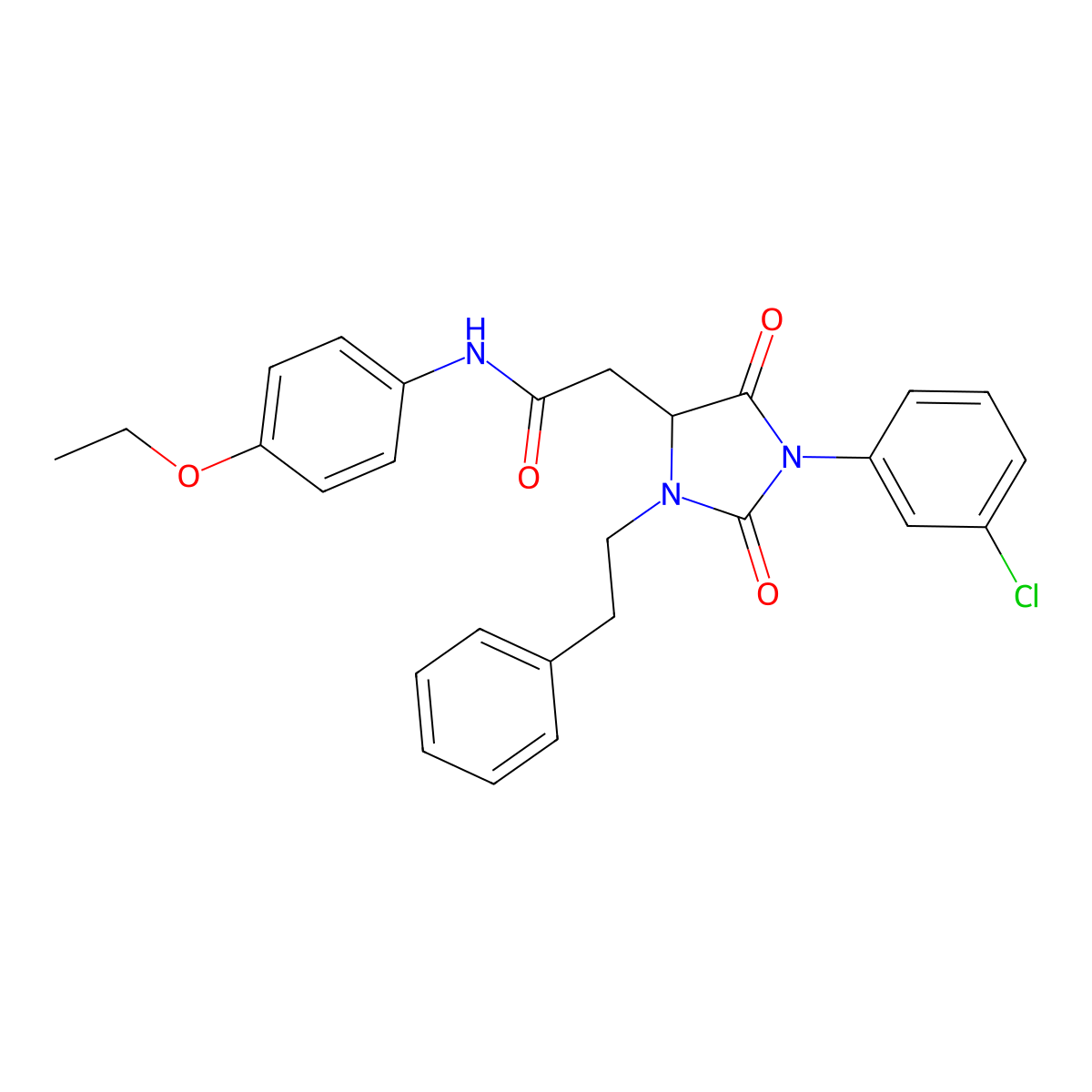 2-[1-(3-chlorophenyl)-2,5-dioxo-3-(2-phenylethyl)imidazolidin-4-yl]-N-(4-ethoxyphenyl)acetamide molecular structure, CAS 1022917-60-7