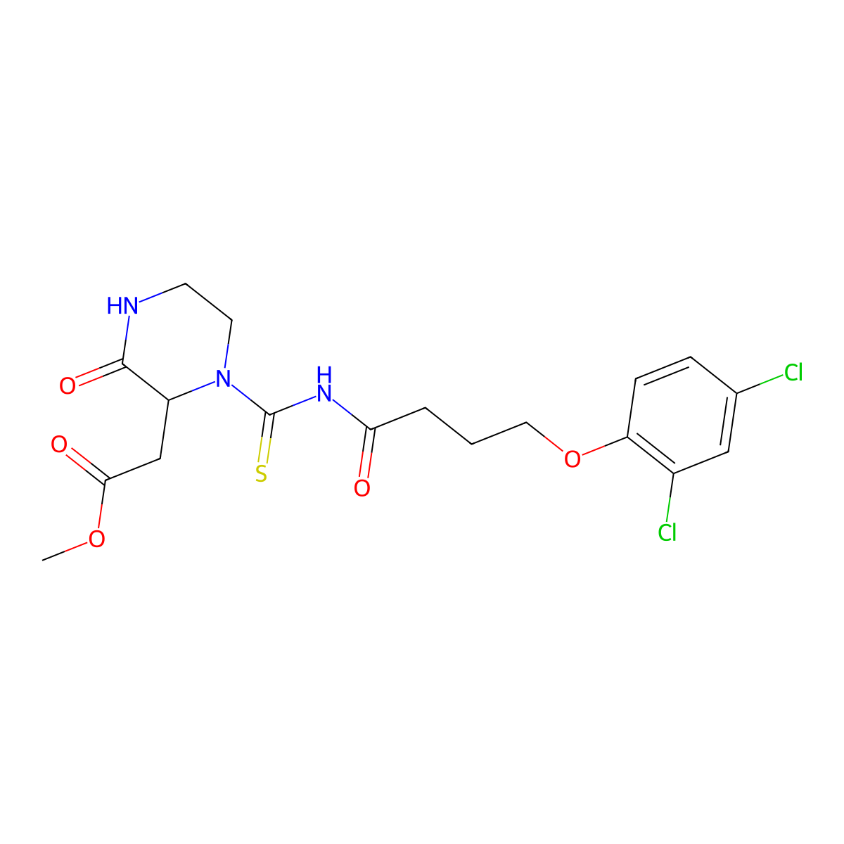 Methyl 2-[1-[4-(2,4-dichlorophenoxy)butanoylcarbamothioyl]-3-oxopiperazin-2-yl]acetate molecular structure, CAS 1022918-24-6