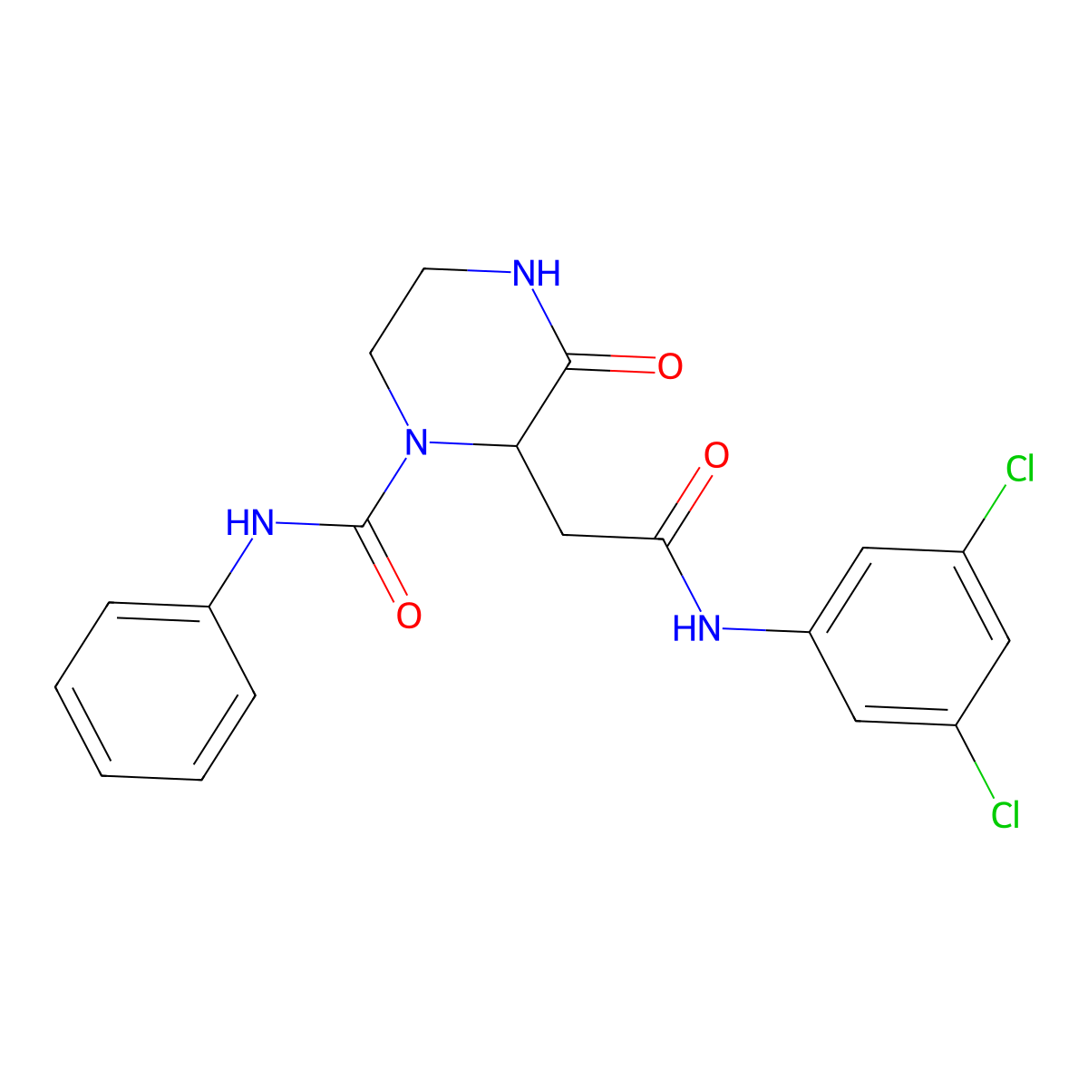 2-{2-[(3,5-dichlorophenyl)amino]-2-oxoethyl}-3-oxo-N-phenylpiperazine-1-carboxamide molecular structure, CAS 1022918-35-9