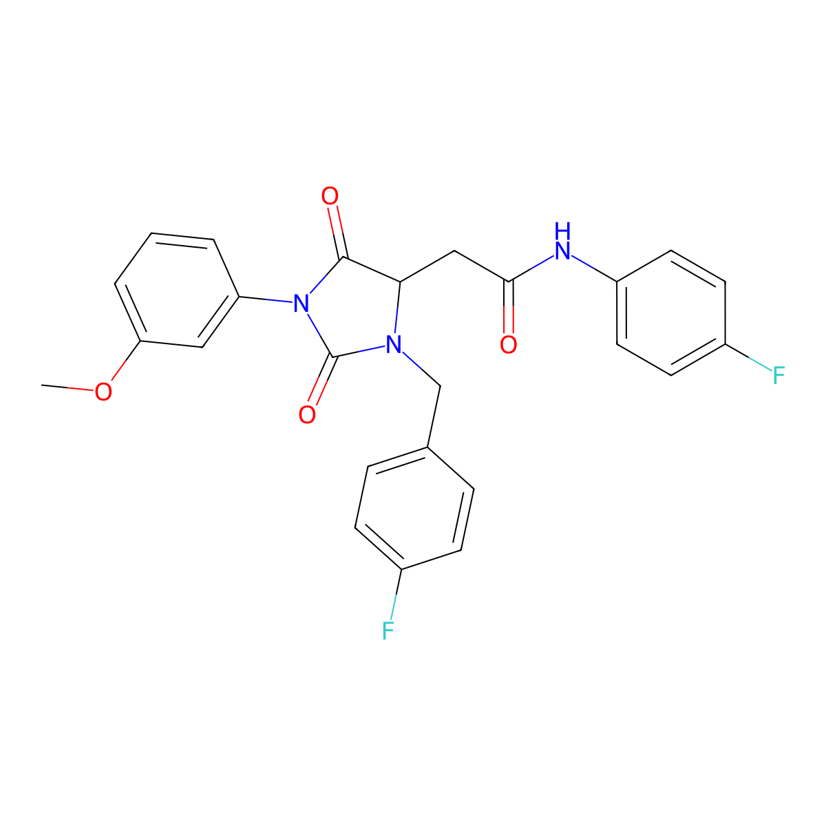 2-[3-(4-fluorobenzyl)-1-(3-methoxyphenyl)-2,5-dioxoimidazolidin-4-yl]-N-(4-fluorophenyl)acetamide molecular structure, CAS 1022918-37-1