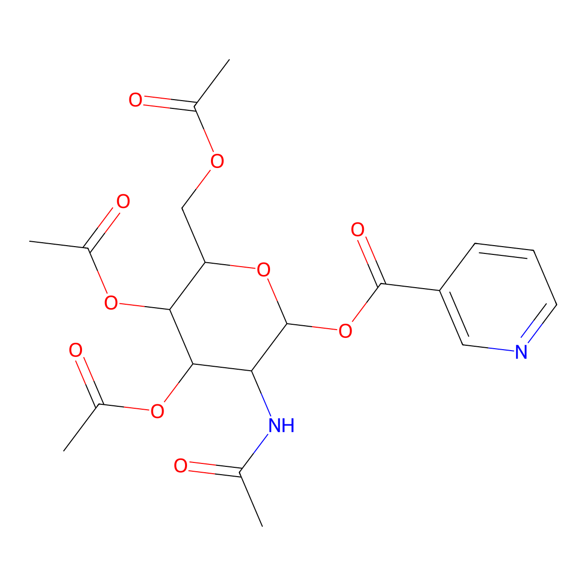 [3-acetamido-4,5-diacetyloxy-6-(acetyloxymethyl)oxan-2-yl] Pyridine-3-carboxylate molecular structure, CAS 1022918-40-6