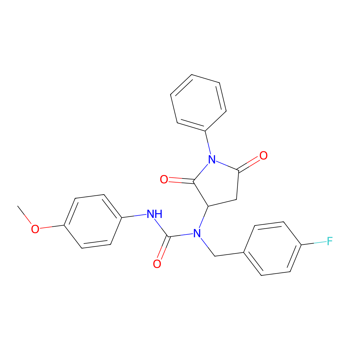 1-(2,5-Dioxo-1-phenylpyrrolidin-3-yl)-1-(4-fluorobenzyl)-3-(4-methoxyphenyl)urea molecular structure, CAS 1022918-41-7