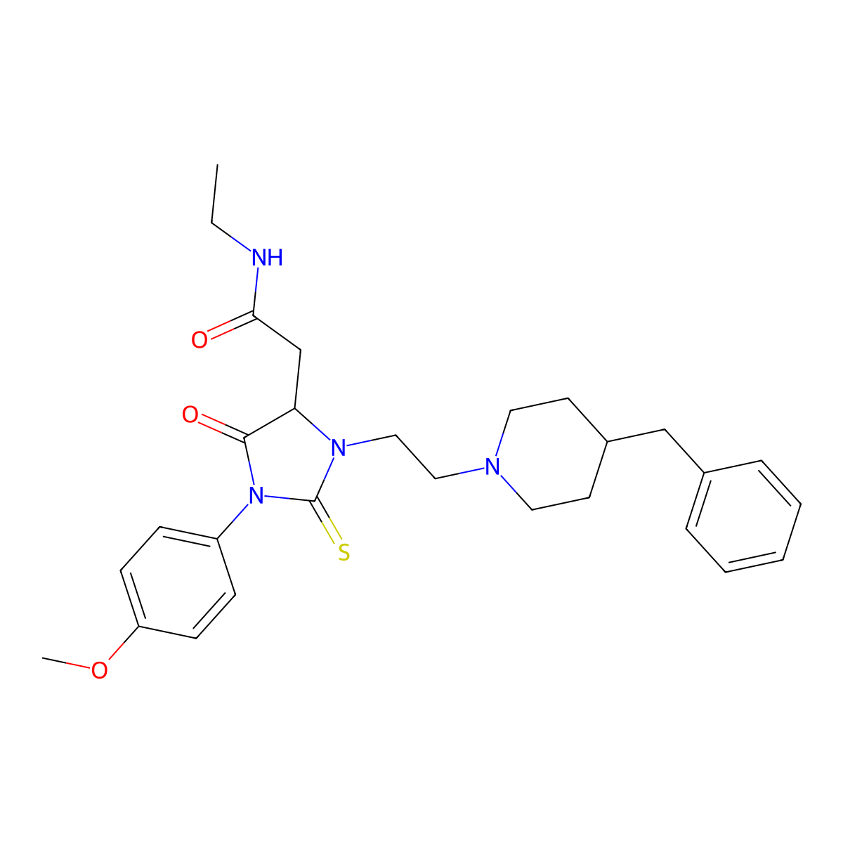 2-[3-[2-(4-benzylpiperidin-1-yl)ethyl]-1-(4-methoxyphenyl)-5-oxo-2-sulfanylideneimidazolidin-4-yl]-N-ethylacetamide molecular structure, CAS 1022918-43-9