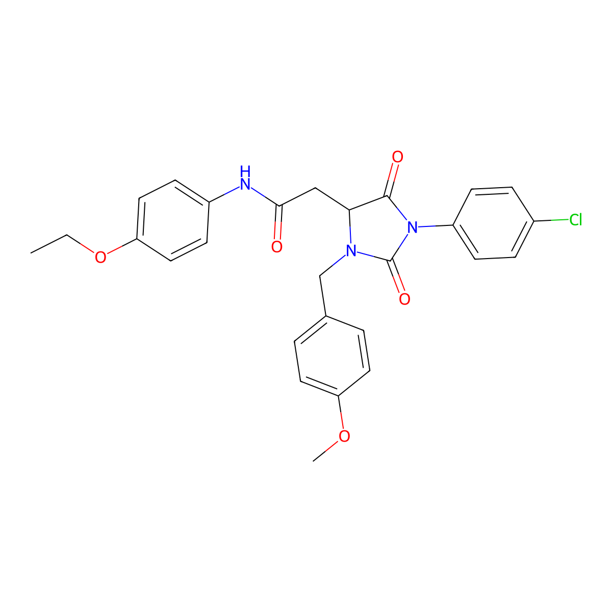2-[1-(4-chlorophenyl)-3-[(4-methoxyphenyl)methyl]-2,5-dioxoimidazolidin-4-yl]-N-(4-ethoxyphenyl)acetamide molecular structure, CAS 1022918-56-4
