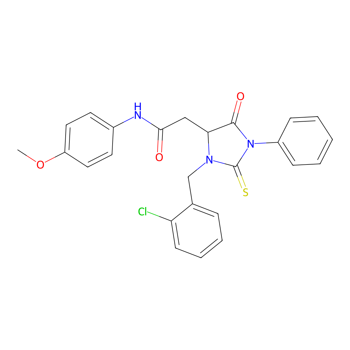2-[3-(2-chlorobenzyl)-5-oxo-1-phenyl-2-thioxoimidazolidin-4-yl]-N-(4-methoxyphenyl)acetamide molecular structure, CAS 1022918-65-5