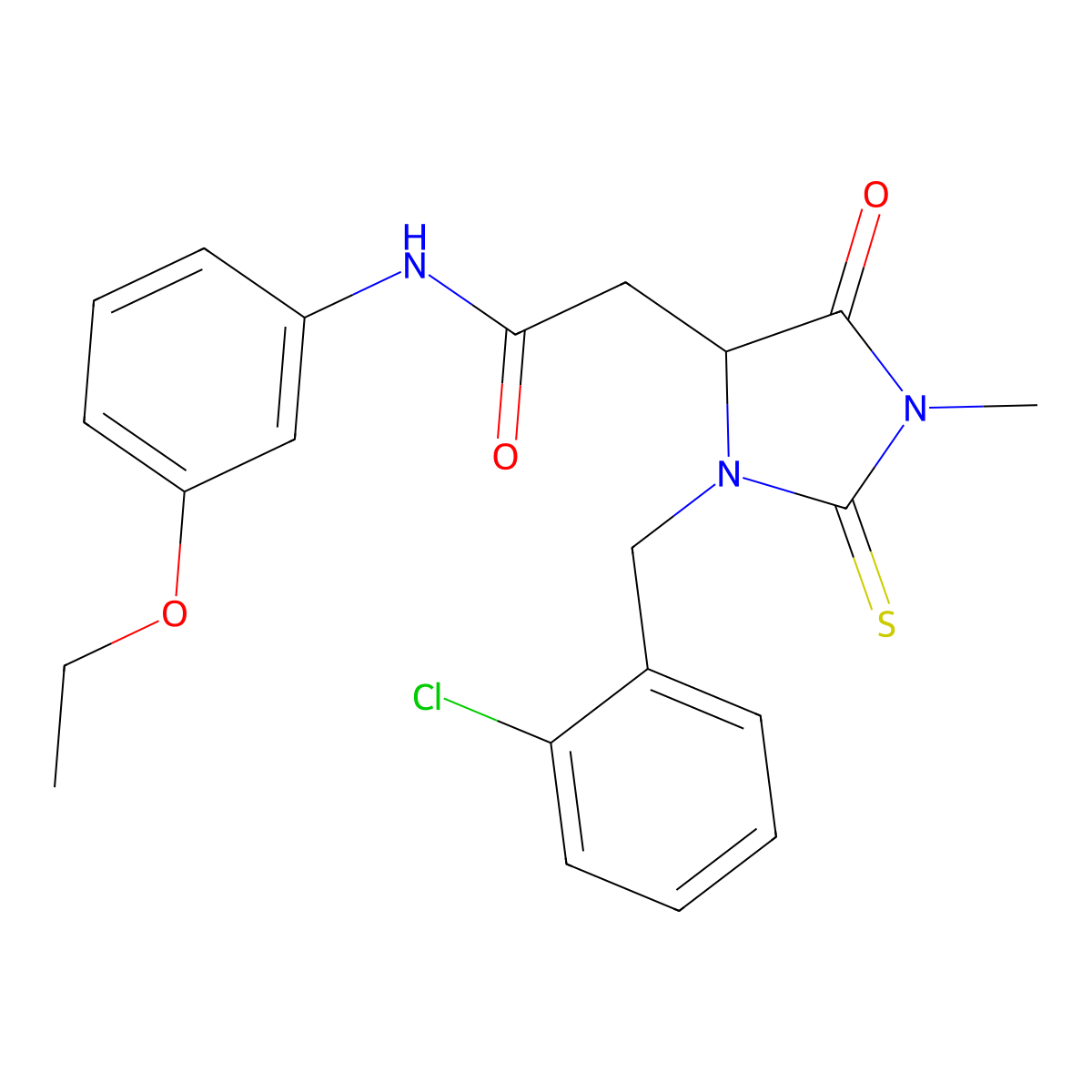 2-[3-(2-chlorobenzyl)-1-methyl-5-oxo-2-thioxoimidazolidin-4-yl]-N-(3-ethoxyphenyl)acetamide molecular structure, CAS 1022918-67-7