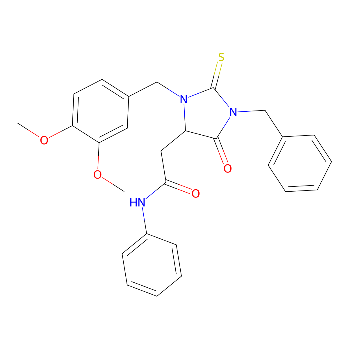 2-[1-benzyl-3-[(3,4-dimethoxyphenyl)methyl]-5-oxo-2-sulfanylideneimidazolidin-4-yl]-N-phenylacetamide molecular structure, CAS 1022918-73-5