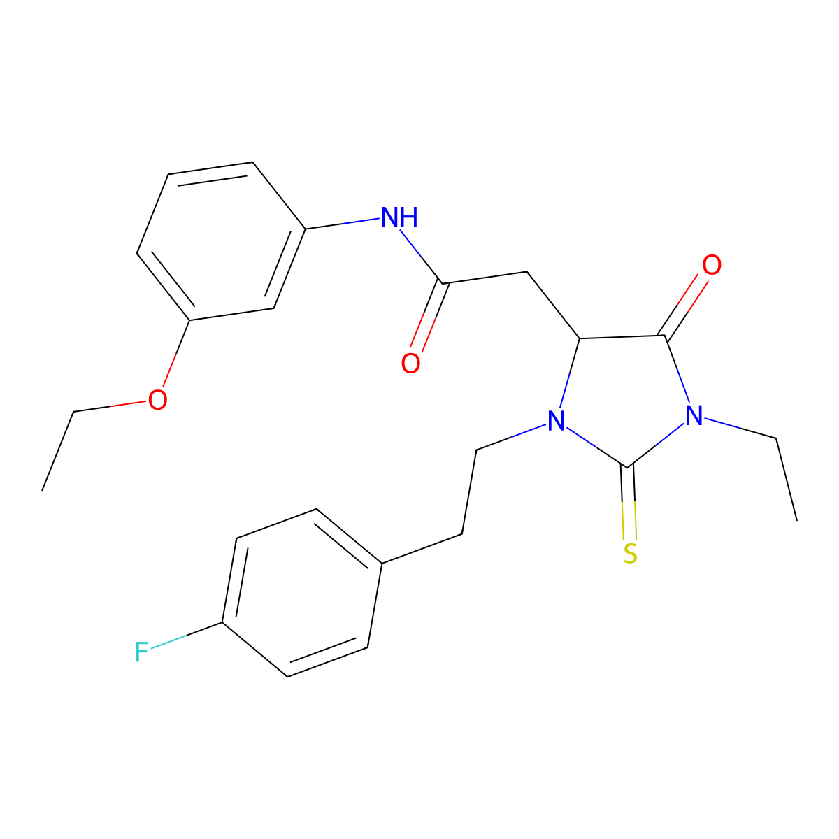 N-(3-ethoxyphenyl)-2-[1-ethyl-3-[2-(4-fluorophenyl)ethyl]-5-oxo-2-sulfanylideneimidazolidin-4-yl]acetamide molecular structure, CAS 1022918-75-7