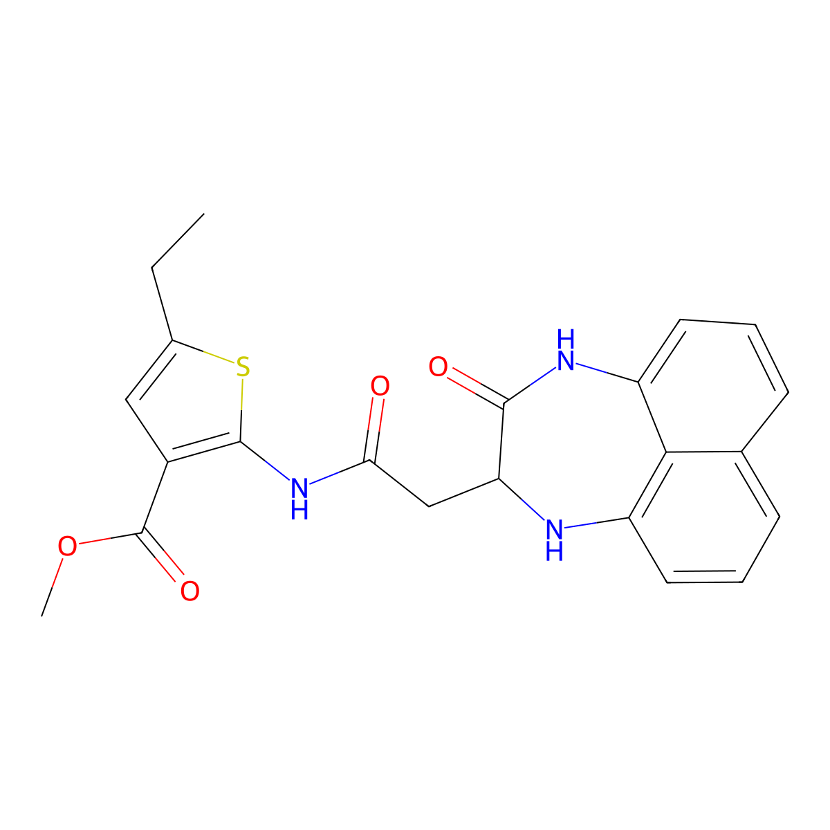 Methyl 5-ethyl-2-{[(3-oxo-1,2,3,4-tetrahydronaphtho[1,8-ef][1,4]diazepin-2-yl)acetyl]amino}thiophene-3-carboxylate molecular structure, CAS 1022918-76-8