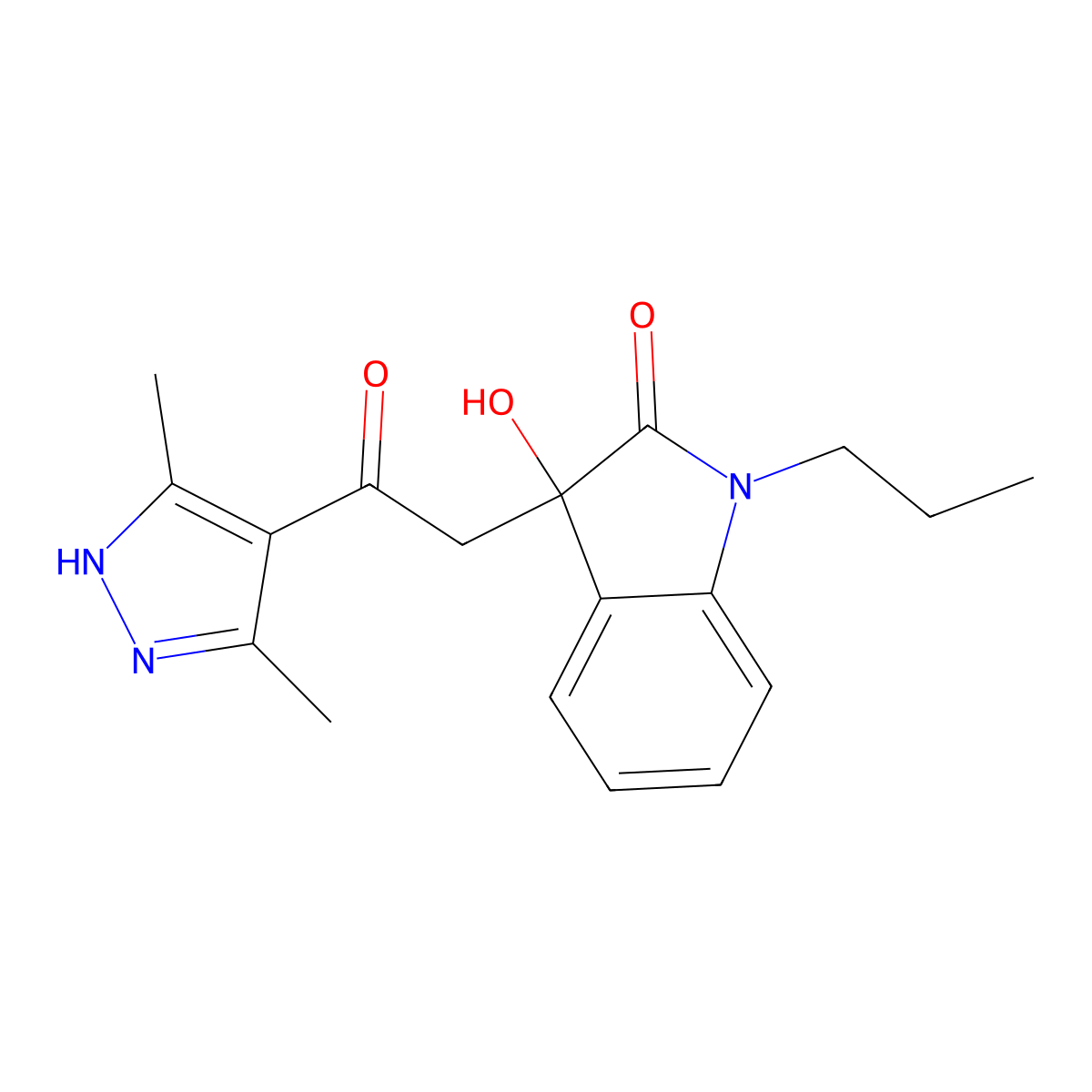 3-[2-(3,5-dimethyl-1H-pyrazol-4-yl)-2-oxoethyl]-3-hydroxy-1-propyl-1,3-dihydro-2H-indol-2-one molecular structure, CAS 1022918-78-0
