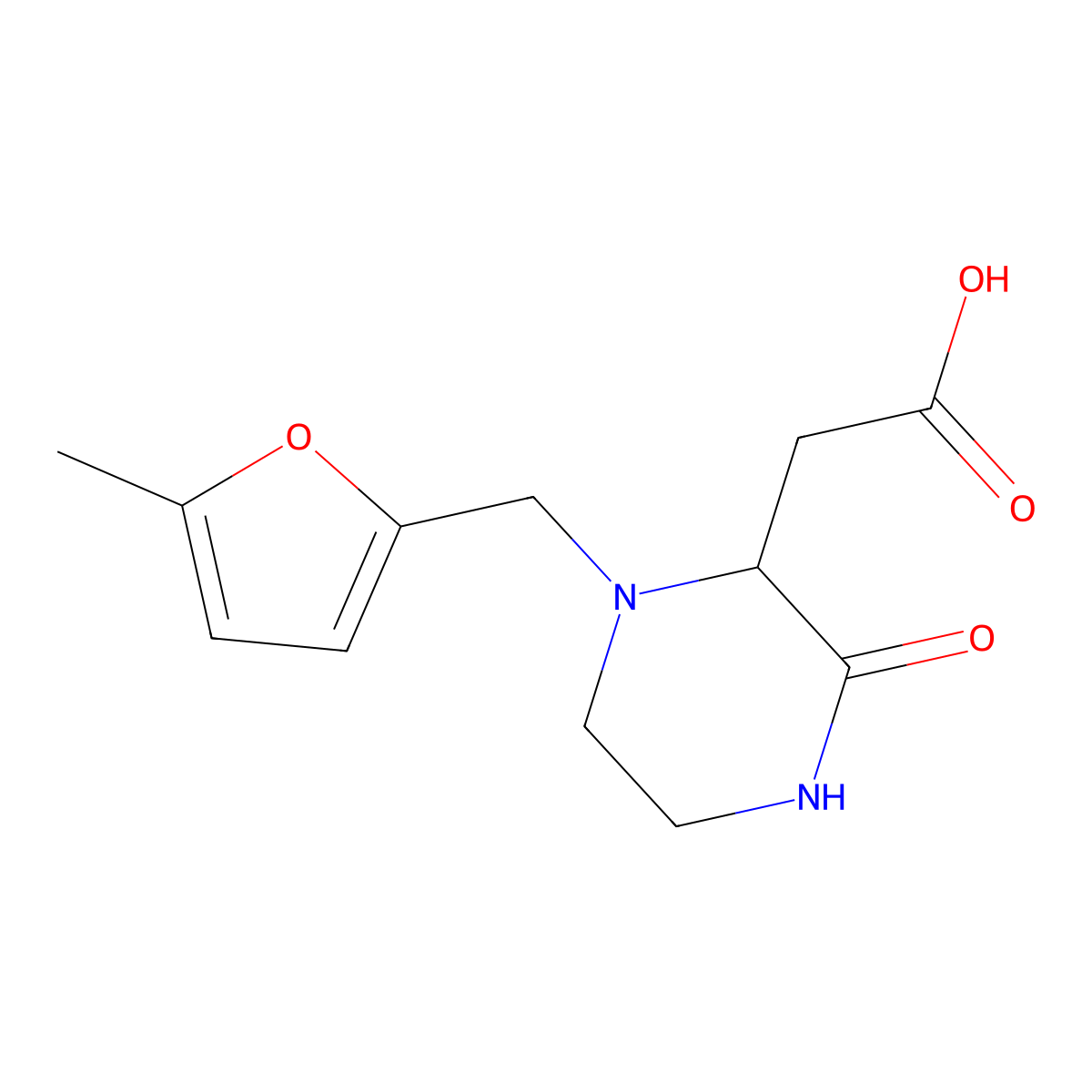 {1-[(5-Methyl-2-furyl)methyl]-3-oxo-2-piperazinyl}acetic acid molecular structure, CAS 1022919-08-9