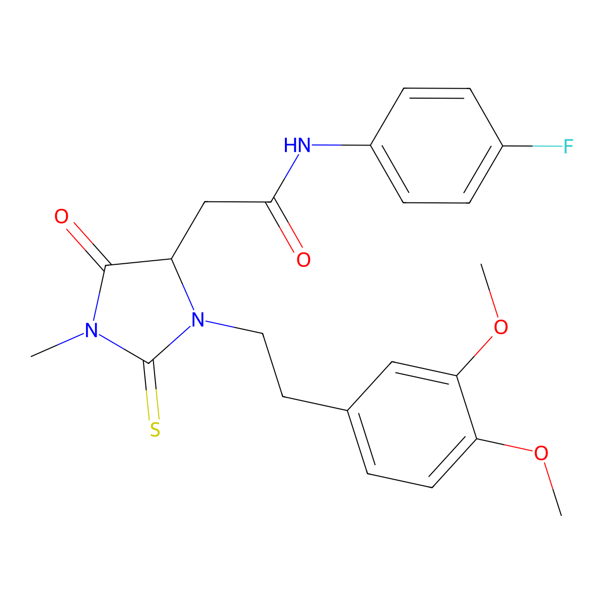 2-[3-[2-(3,4-dimethoxyphenyl)ethyl]-1-methyl-5-oxo-2-sulfanylideneimidazolidin-4-yl]-N-(4-fluorophenyl)acetamide molecular structure, CAS 1022919-34-1